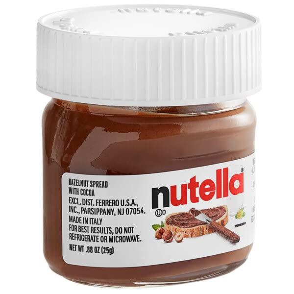 ATREVO Mini Nutella Glass Jars Chocolate Hazelnut Spread (0.88 Oz) (7 Units) Weekly Pack + 7 Mini Spoons Atrevo Bundle Pack. Made in Italy. Stockings Stuffers