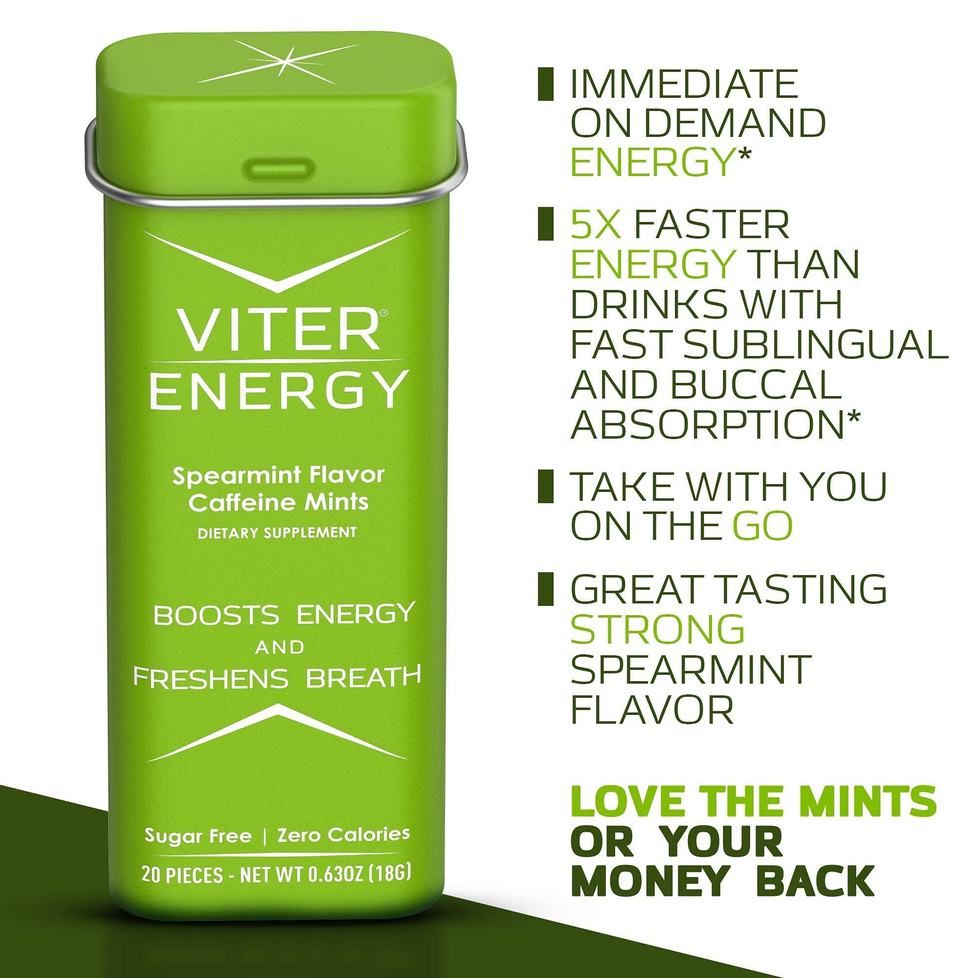 Viter Energy Viter Energy Original Caffeine Mints Spearmint Flavor 6 Pack and 1/2 Pound Bulk Bag Bundle - 40mg Caffeine, B Vitamins, Sugar Free, Vegan, Powerful Energy Booster for Focus and Alertness