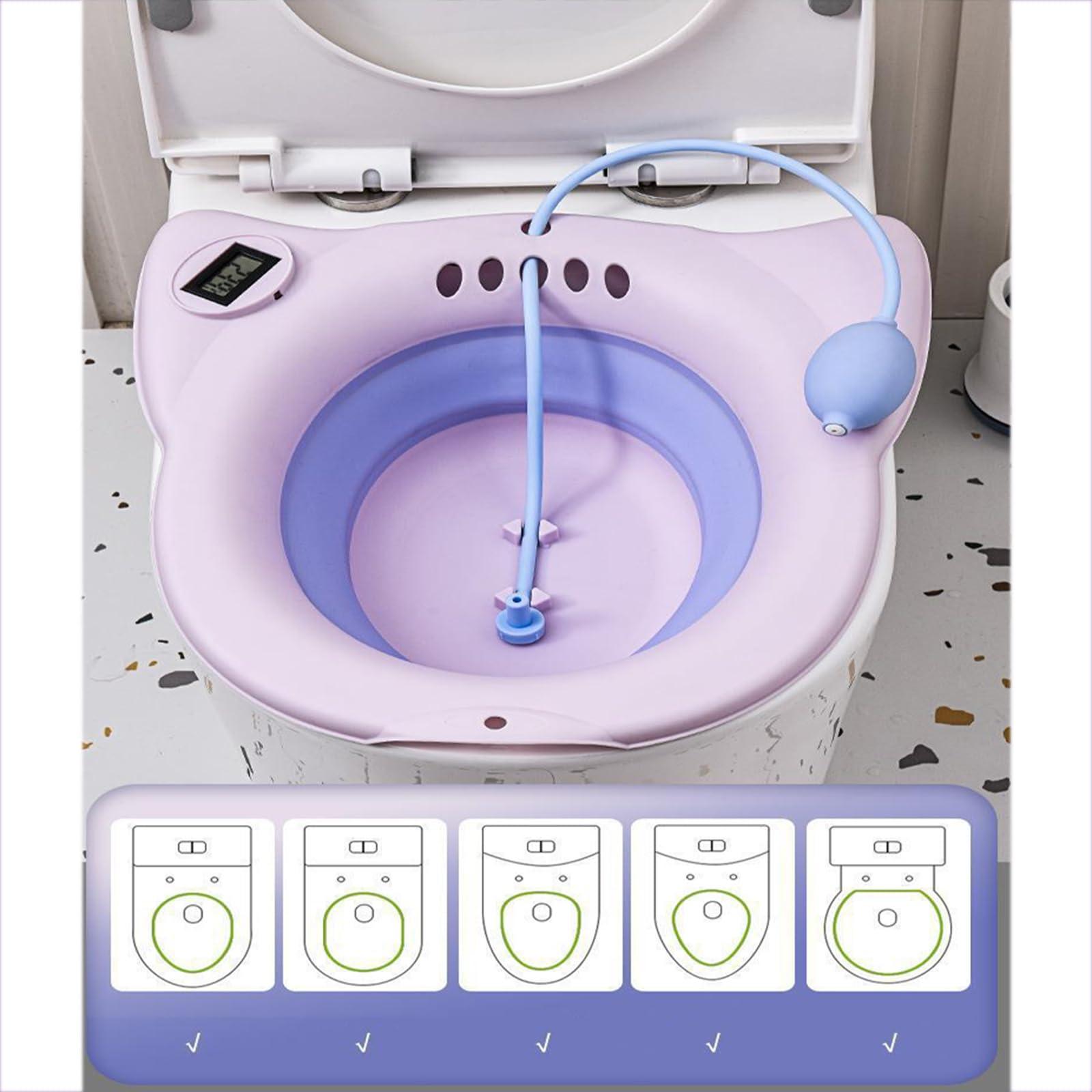 ZJDYDY Electric Sitz Bath for Hemorrhoids Toilet Seat Postpartum Care Sitz Bath Tub for Adults Women Sits Bath Kit for Women Collapsible Flusher Hose Drain Holes,Blue