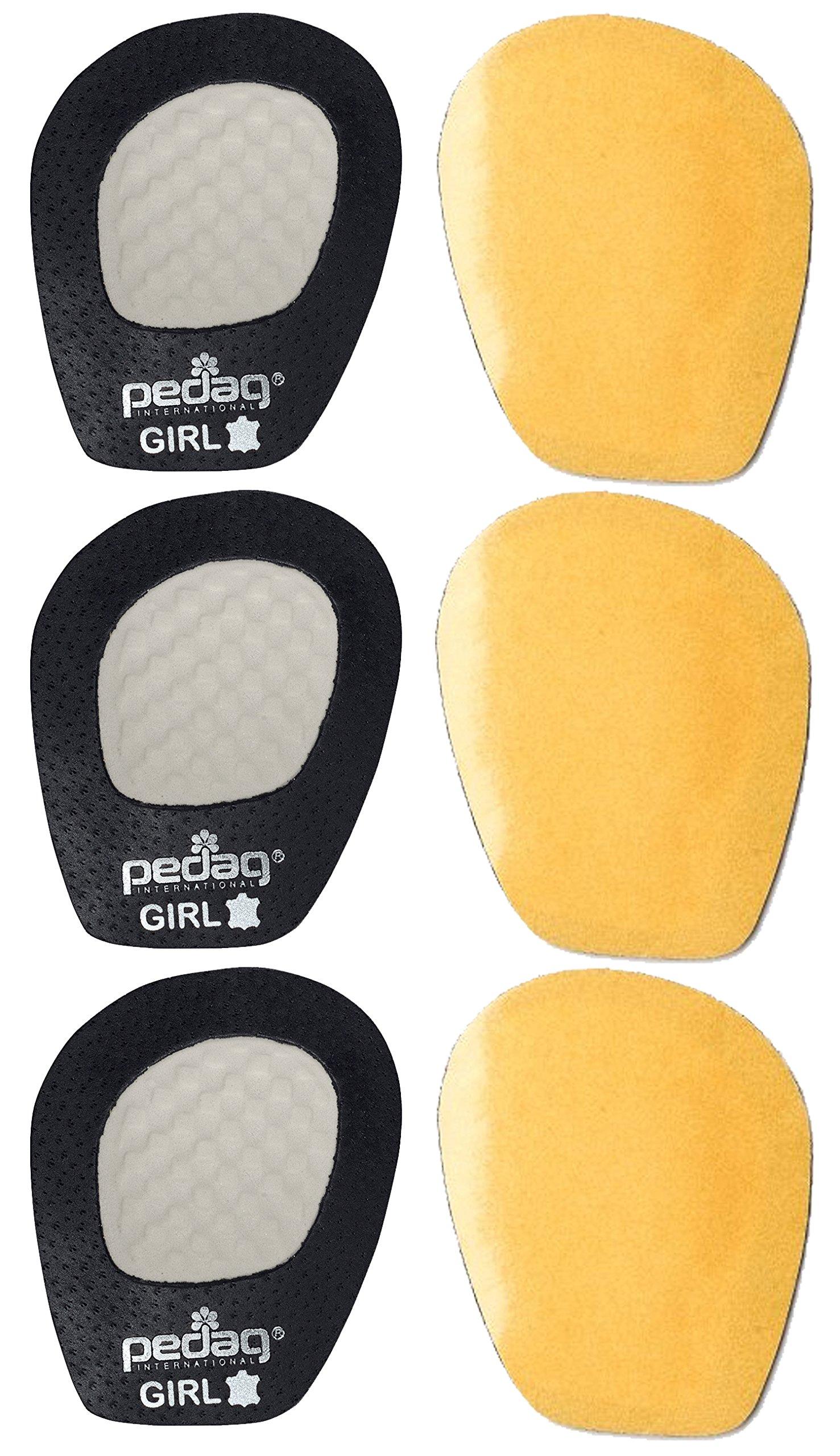 pedag pedag Girl Anti-Slip Forefoot Inserts for High Heel Footwear, Handmade in Germany, Sandals Pumps and Mules, Textured Grip, Real Leather, One Size Fits All, Black, 3 Pair