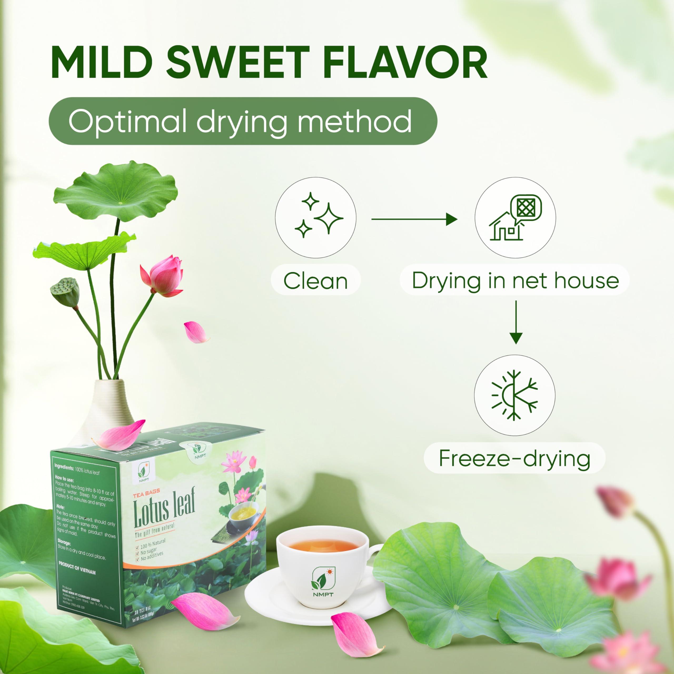 NMPT NMPT Dried Lotus Leaf Tea, 100% Hand Pick, Organic Herbal Tea, 50 Tea Bags, Gluten Free, Dairy Free, Sugar Free & 100% Natural, Energy Boost & Health Support