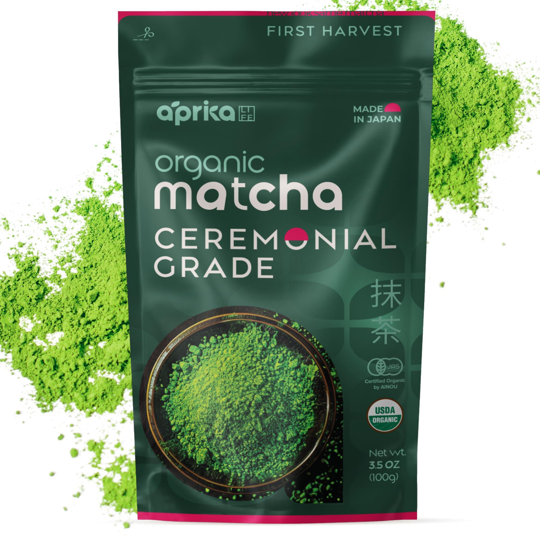 aprikalife AprikaLife Organic Matcha Powder, USDA & JAS Certified, No Sugar Added, Authentic Japanese Ceremonial Grade Matcha Green Tea Powder, 3.5 oz/100g