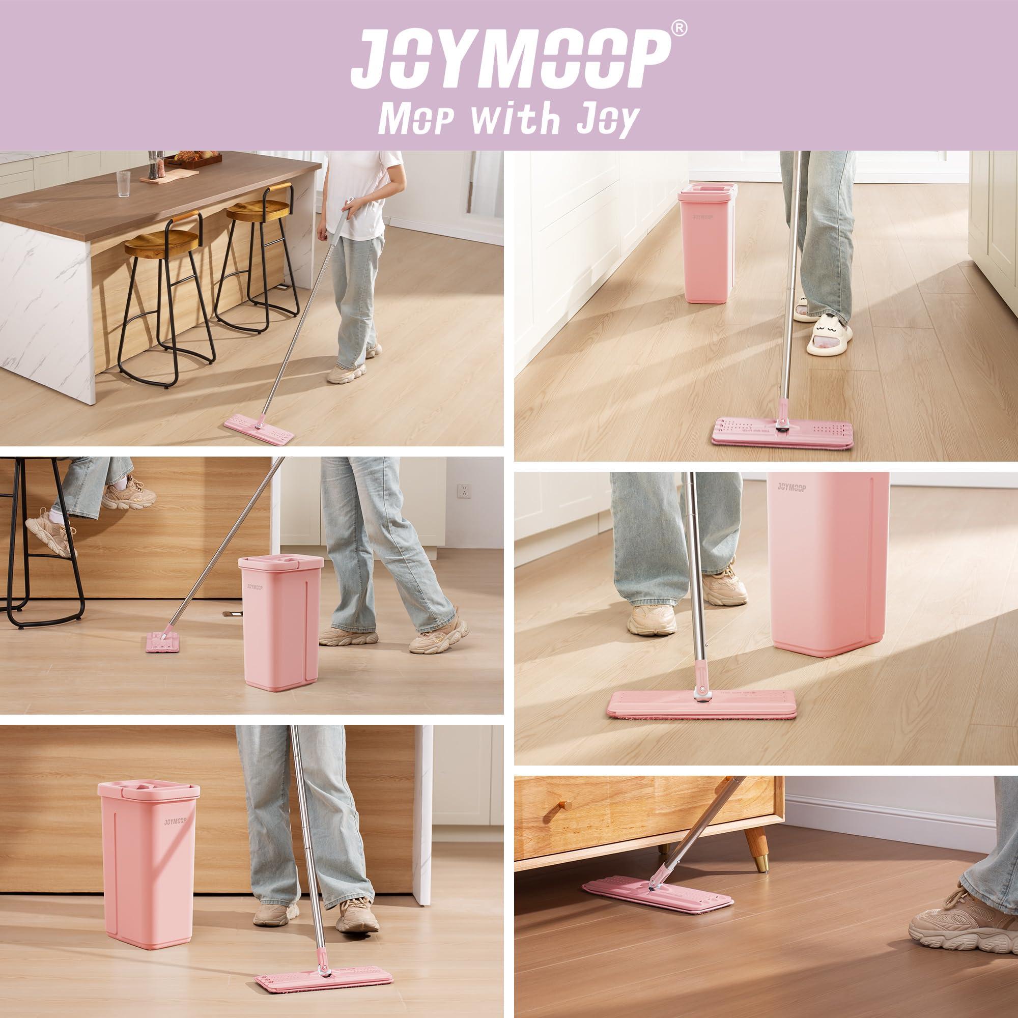 JOYMOOP JOYMOOP Pink Mop and Bucket with Wringer Set for Home, with 5 Reusable Microfiber Mop Pads, Hands-Free Self-Cleaning System, Suitable for Floor Cleaning and Wall Cleaner
