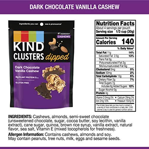 KIND KIND Snack Clusters Dipped, Dark Chocolate Vanilla Cashew, Gluten Free, 4g Protein, 4 Ounce , 8Count