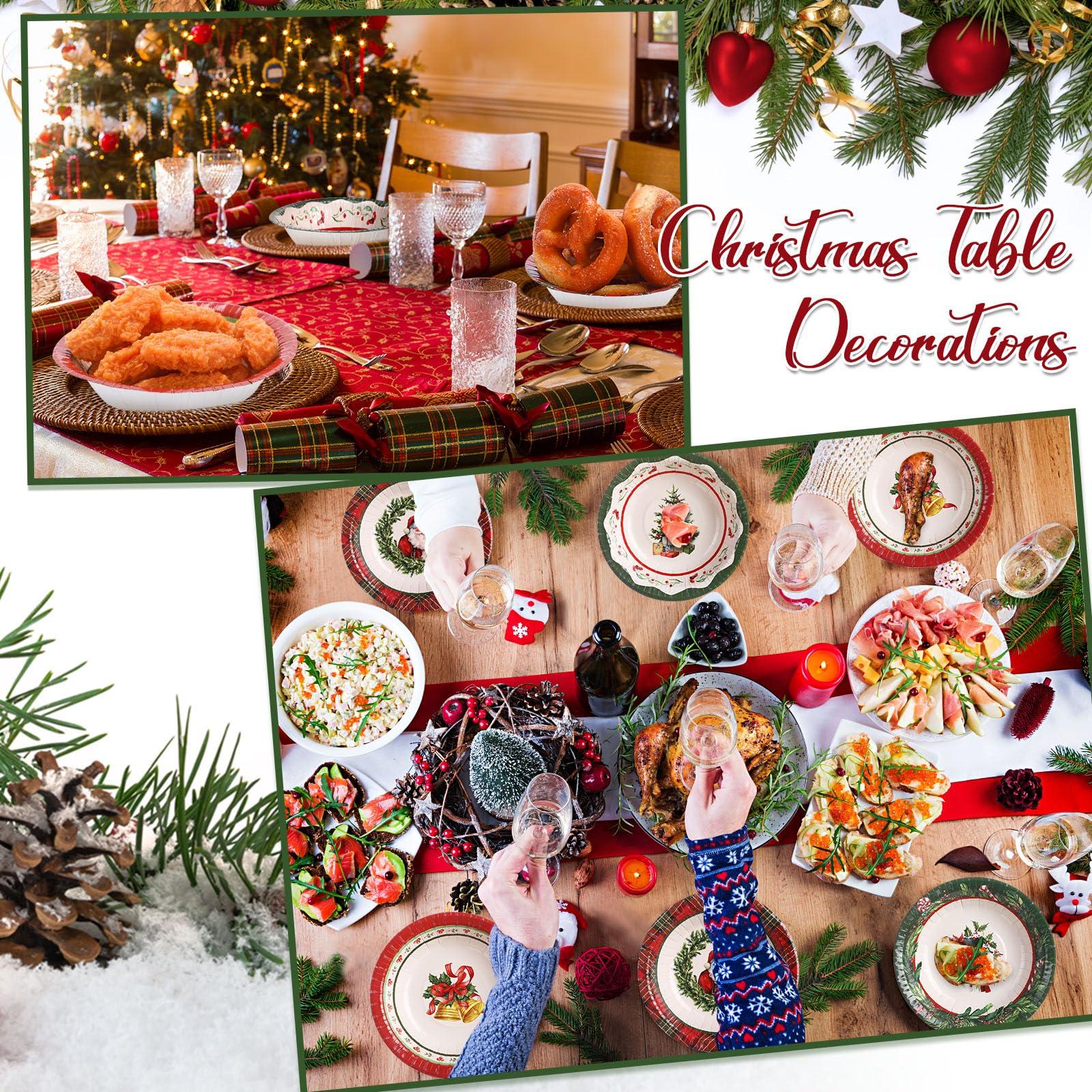 Pasimy Pasimy 100 Pcs Christmas Paper Bowls Bulk 12 oz Merry Christmas Disposable Bowls Red and Green Plaid Food Serving Snowman Santa Claus Snack Soup Dessert Food Tablewares for Xmas Party Favors Supplies