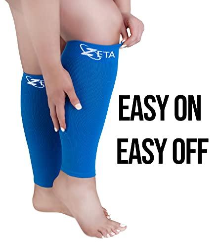 Zeta Wear Zeta Plus Size Leg Sleeve Support Socks - The Wide Calf Compression Sleeve Women Love for Its Amazing Fit, Cotton-Rich Comfort, Graduated Compression & Soothing Relief, 1 Pair, Size LXL, Blue