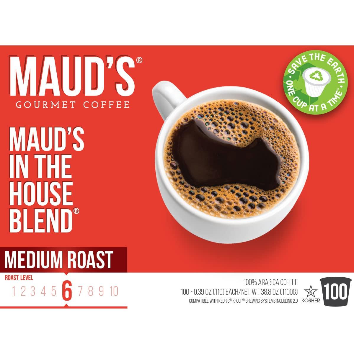 MAUD'S Maud\'s Medium Roast Coffee Pods, 100 ct | In the House Blend | 100% Arabica Medium Roast Coffee | Solar Energy Produced Recyclable Pods Compatible with Keurig K Cups Maker