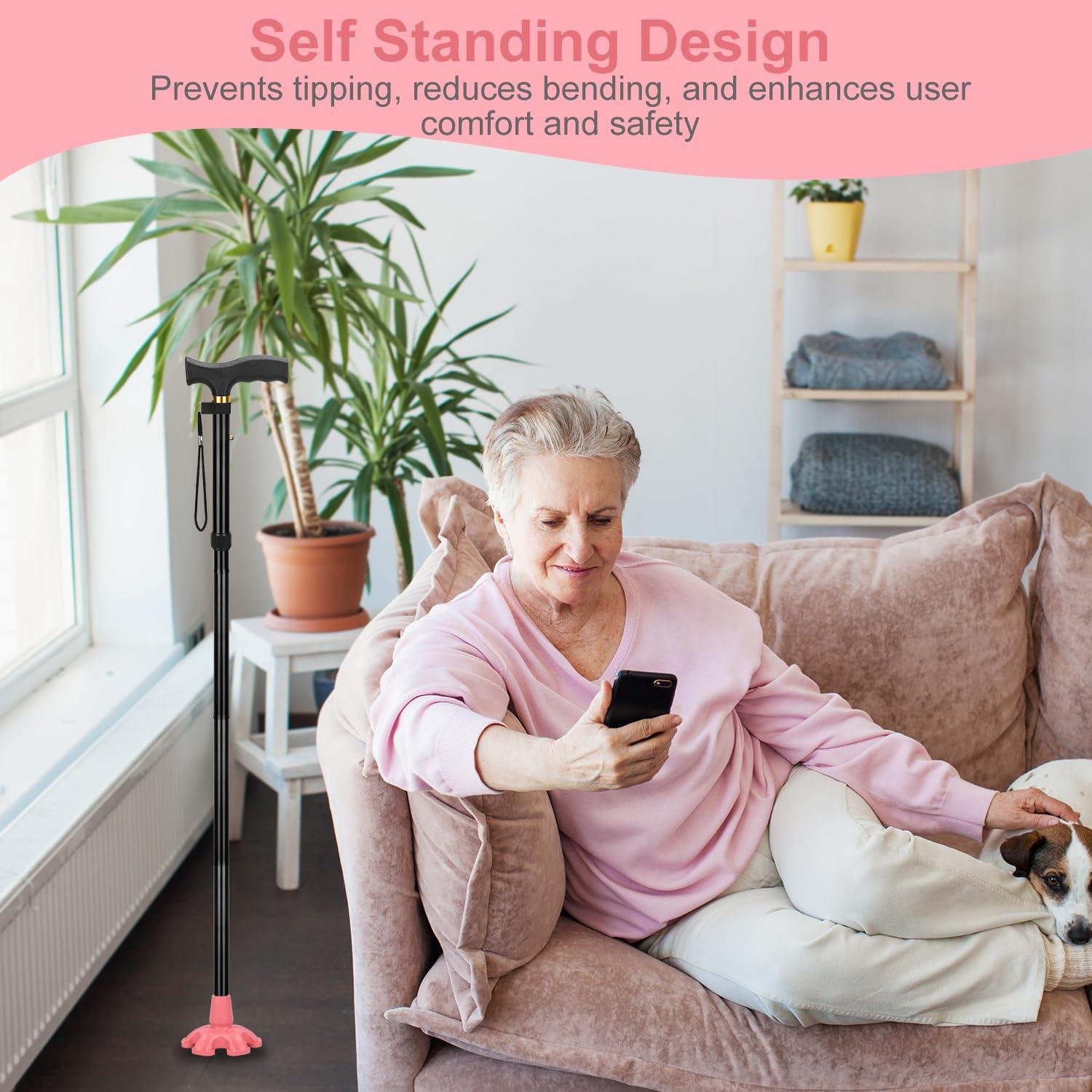 supregear supregear Cane Tip - Self Standing Heavy Duty Rubber Six Base Replacement for Walking Canes, Walking Sticks, Folding Canes or Offset Quad Pod or Tripod Canes - 6 Prong Cane Foot Pad (3/4 inch, Pink)