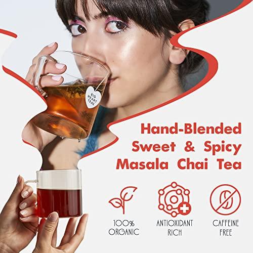 Big Heart Tea Co. Big Heart Tea Co. Tea Bags - Fiery Masala Chai - Certified Organic, Ayurvedic Herbal Decaf Tea with Small Batch Ground Sweet Herbs and Spices including Adaptogenic Tulsi, Rooibos, Ginger, 20 Tea Bags