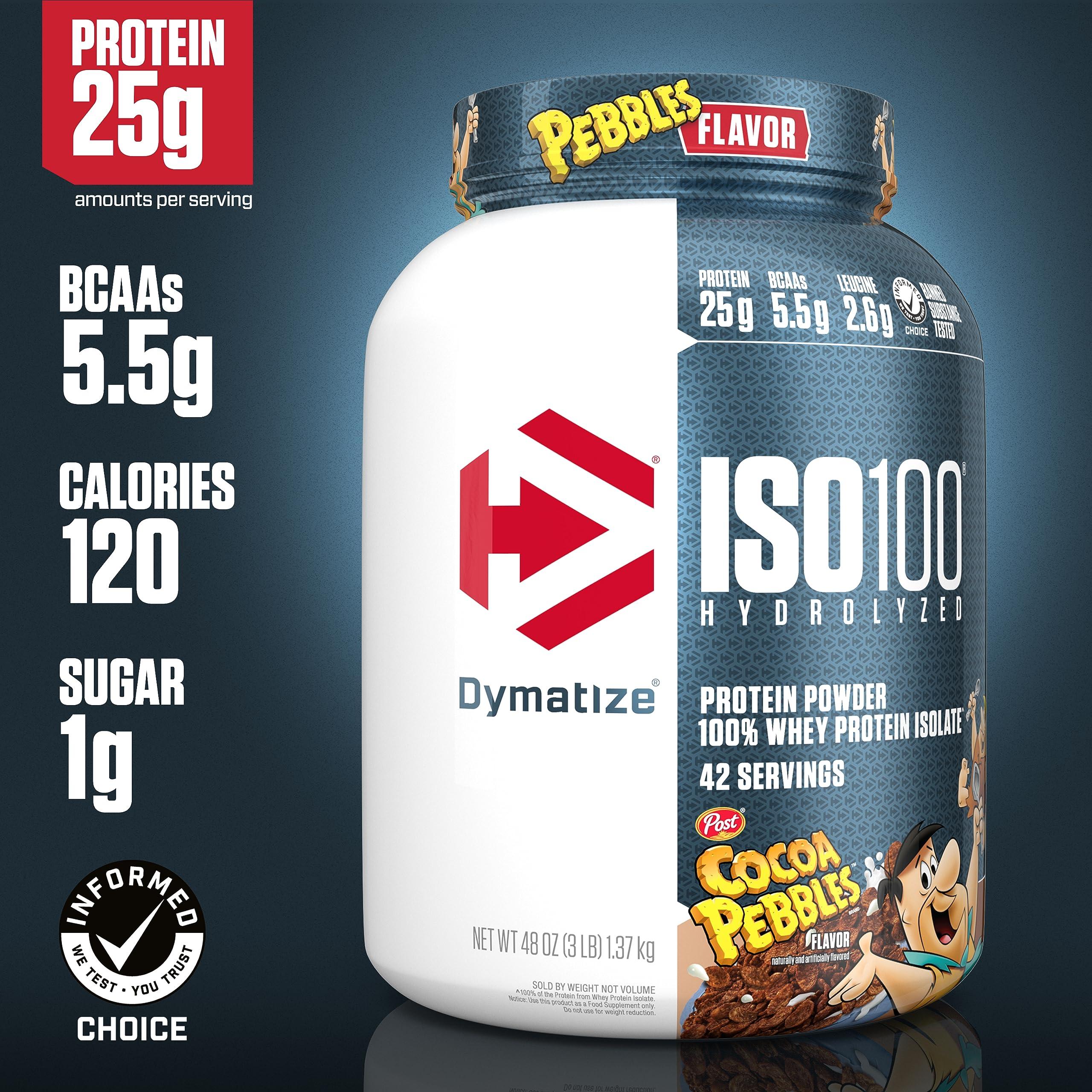 Dymatize Dymatize ISO100 Hydrolyzed Protein Powder & ISO100 Hydrolyzed Protein Powder, 100% Whey Isolate, 25g of Protein, 5.5g BCAAs, Gluten Free, Fast Absorbing, Easy Digesting, Fruity Pebbles, 20 Servings