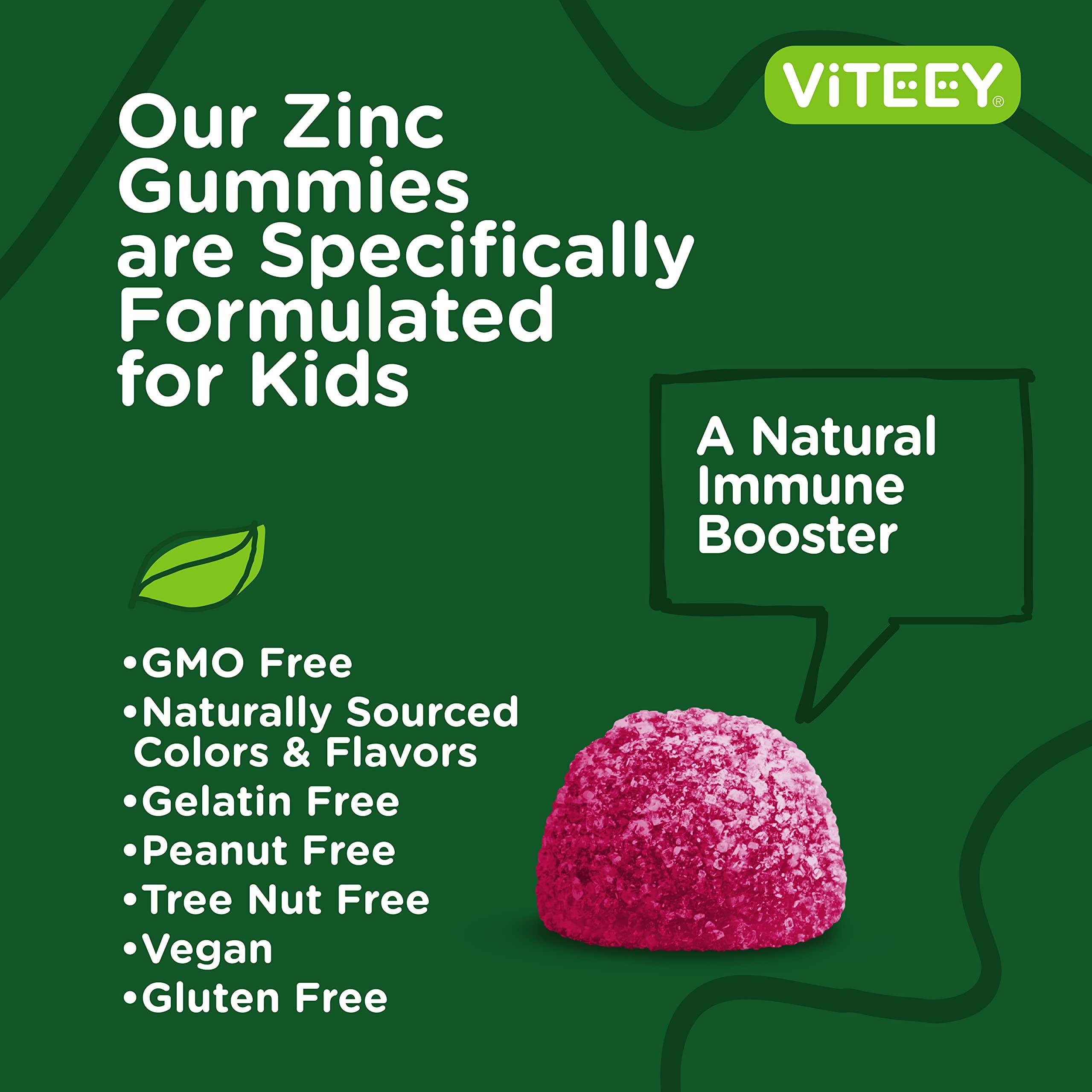 Viteey Zinc for Kids Gummies, 15mg - Immune Support for Kids & Teens - Powerful Natural Antioxidant, Kids Zinc Vitamin Supplement - Vegan, Gelatin Free, Gluten Free - Tasty Chewable Berry Flavor Gummy