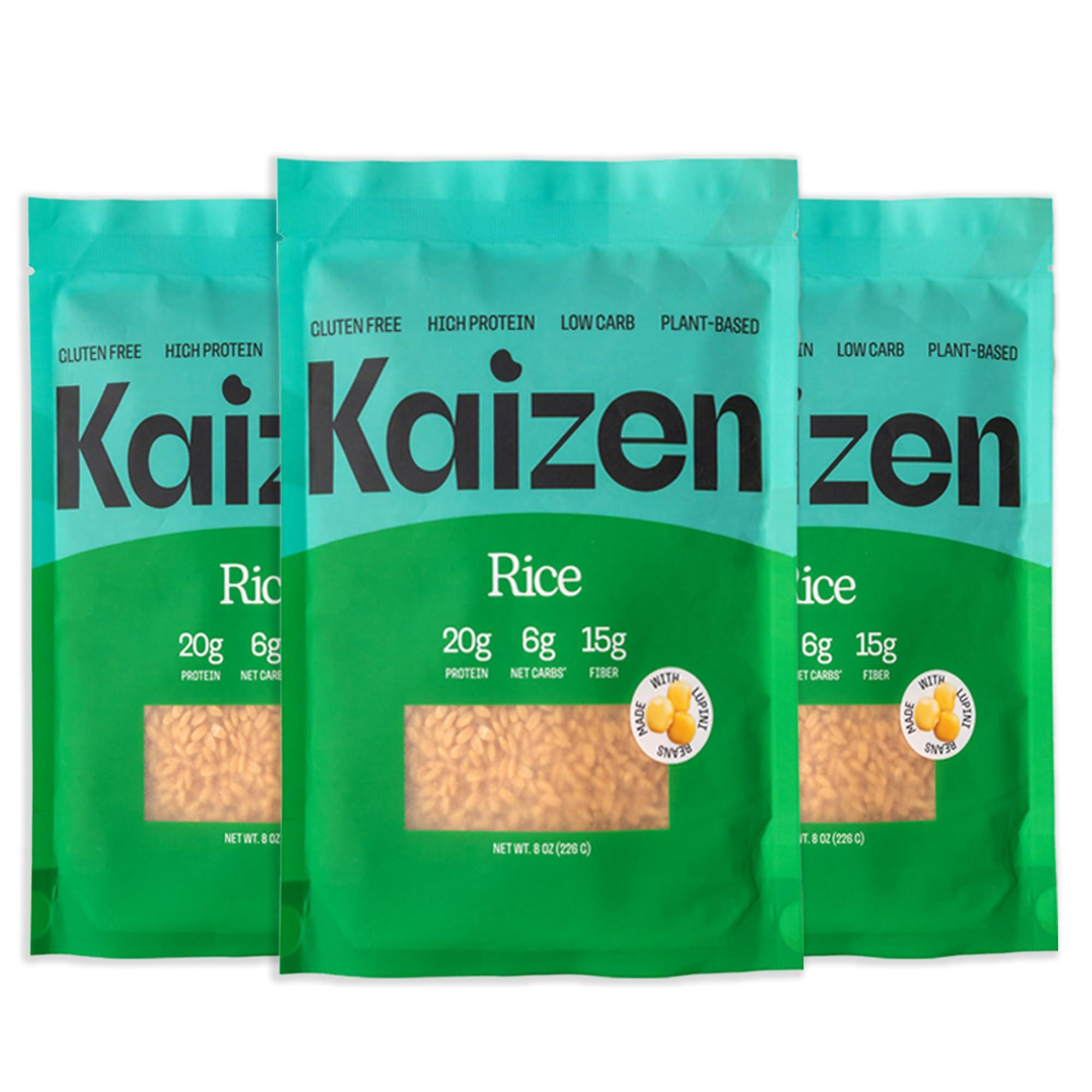Kaizen Food Company Kaizen Low Carb Keto Rice - Gluten-Free, High Protein (20g), Keto Friendly, Plant Based, Made with High Fiber Lupin Flour - 8 ounces (Pack of 3)