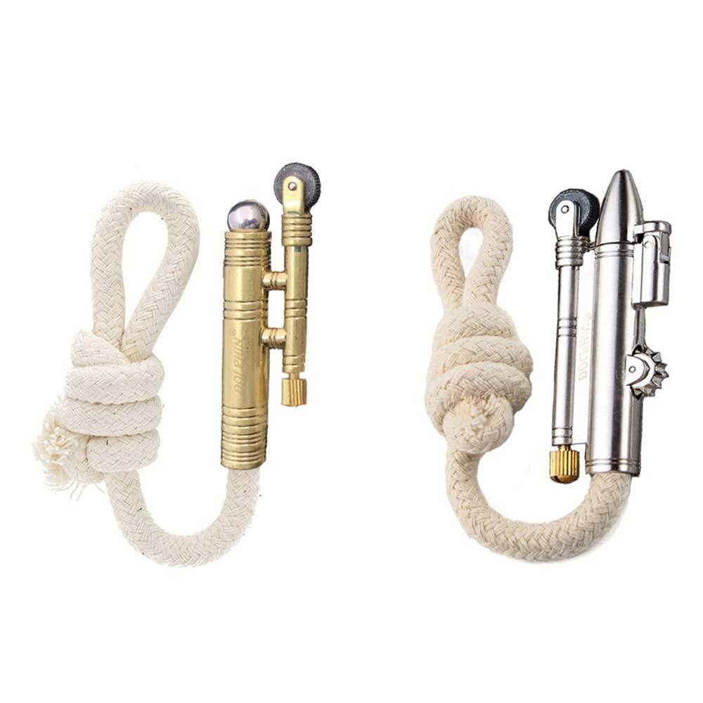 VAGILE 3PCS Windproof Rope Lighter Sailors Trench Vintage Lighter WWII Lighters Portable Survival Shepherds Lighter Outdoor Camping, No Need for Kerosene/Gas, Gifts Army Navy (Golden + Bronze + Silver B)