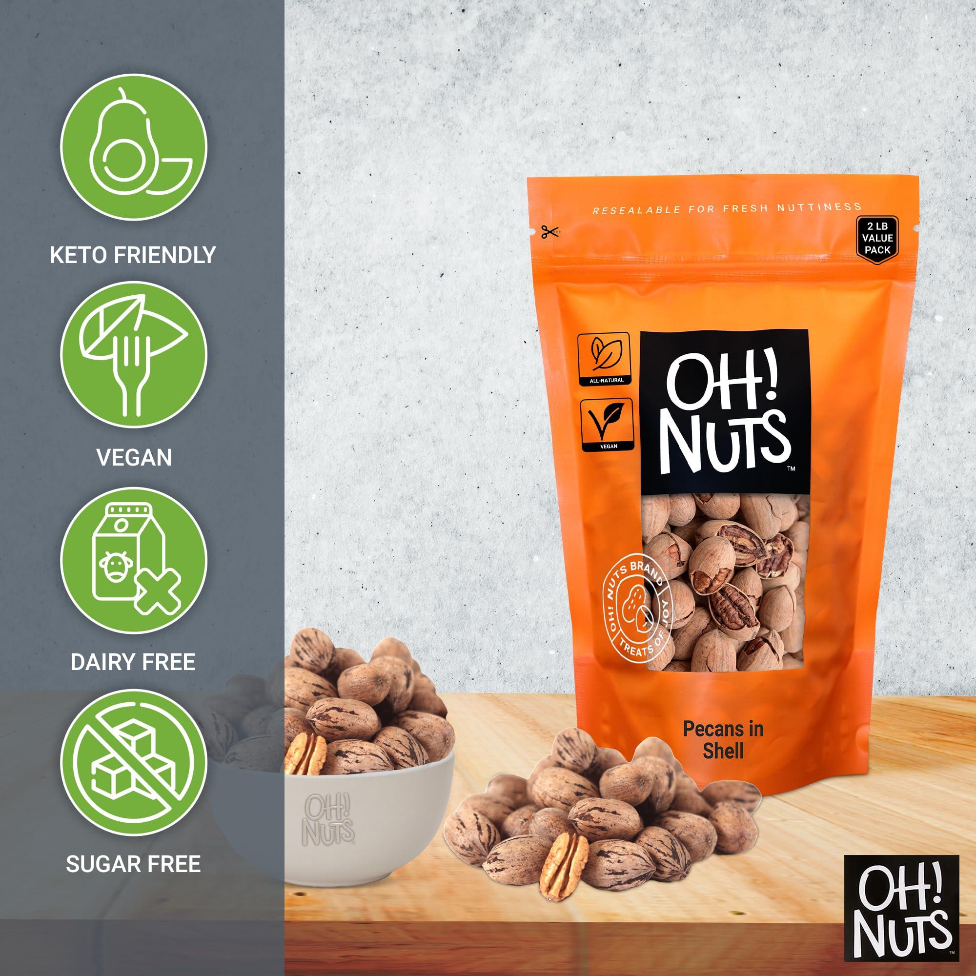 Oh! Nuts Pecans in Shell | Raw - 100% Natural | 2 lb | High-Protein Pecans | Packed in New York Zip-Seal Bag for Exceptional Freshness by Oh Nuts