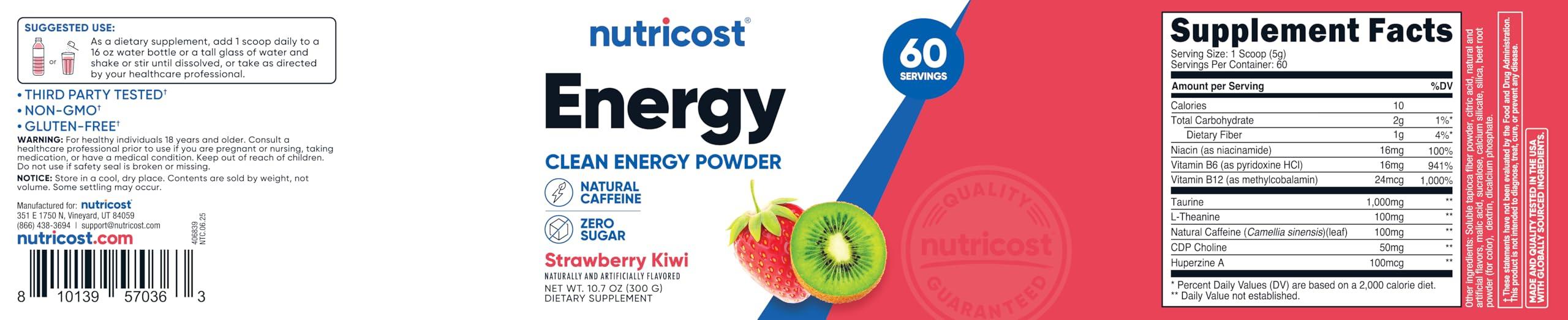 Nutricost Nutricost Energy Complex (Strawberry Kiwi) (60 Servings) - Clean Energy Powder, 300g Dietary Supplement