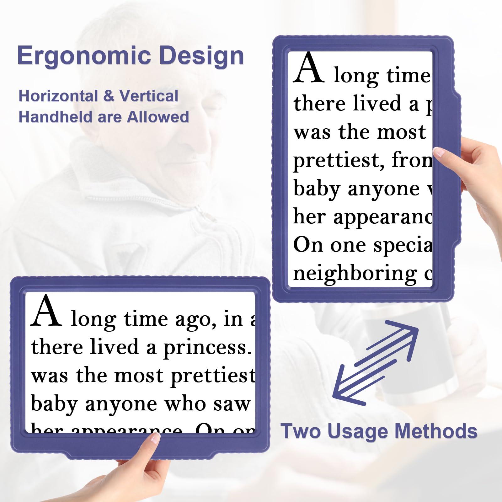 molebe 5X Large Page Magnifying Glass for Reading, Full-Page Viewing Area Magnifier Handheld Lightweight Magnifier for Reading Seniors and Low Vision Person Blue