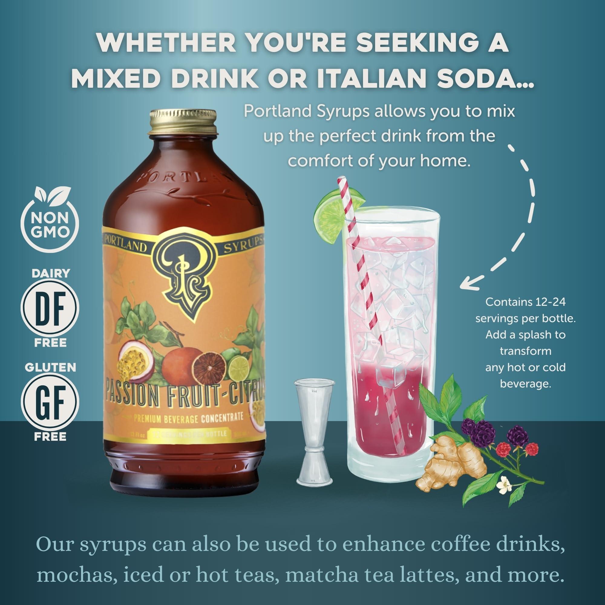 P Portland Syrups Portland Syrups Citrus-Passion Syrup - Craft Tropical Sensations for Cocktails, Mocktails, Soda, and More - 12 oz with 24 Servings (Pack of 2)