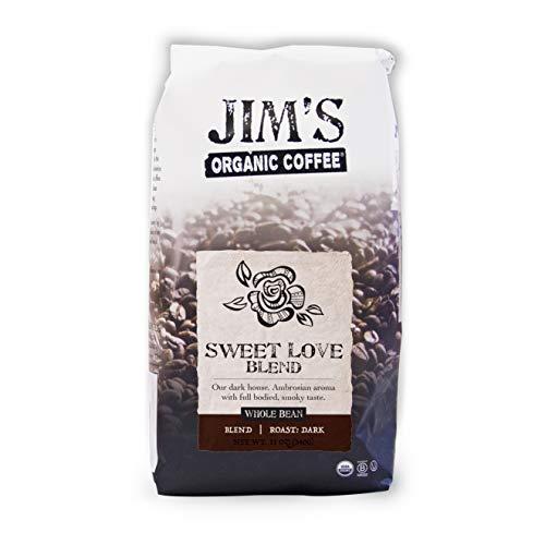 Jim's Organic Coffee Jim’s Organic Coffee – Sweet Love Blend – Whole Bean, Dark Roast, Bold 11 oz Bag