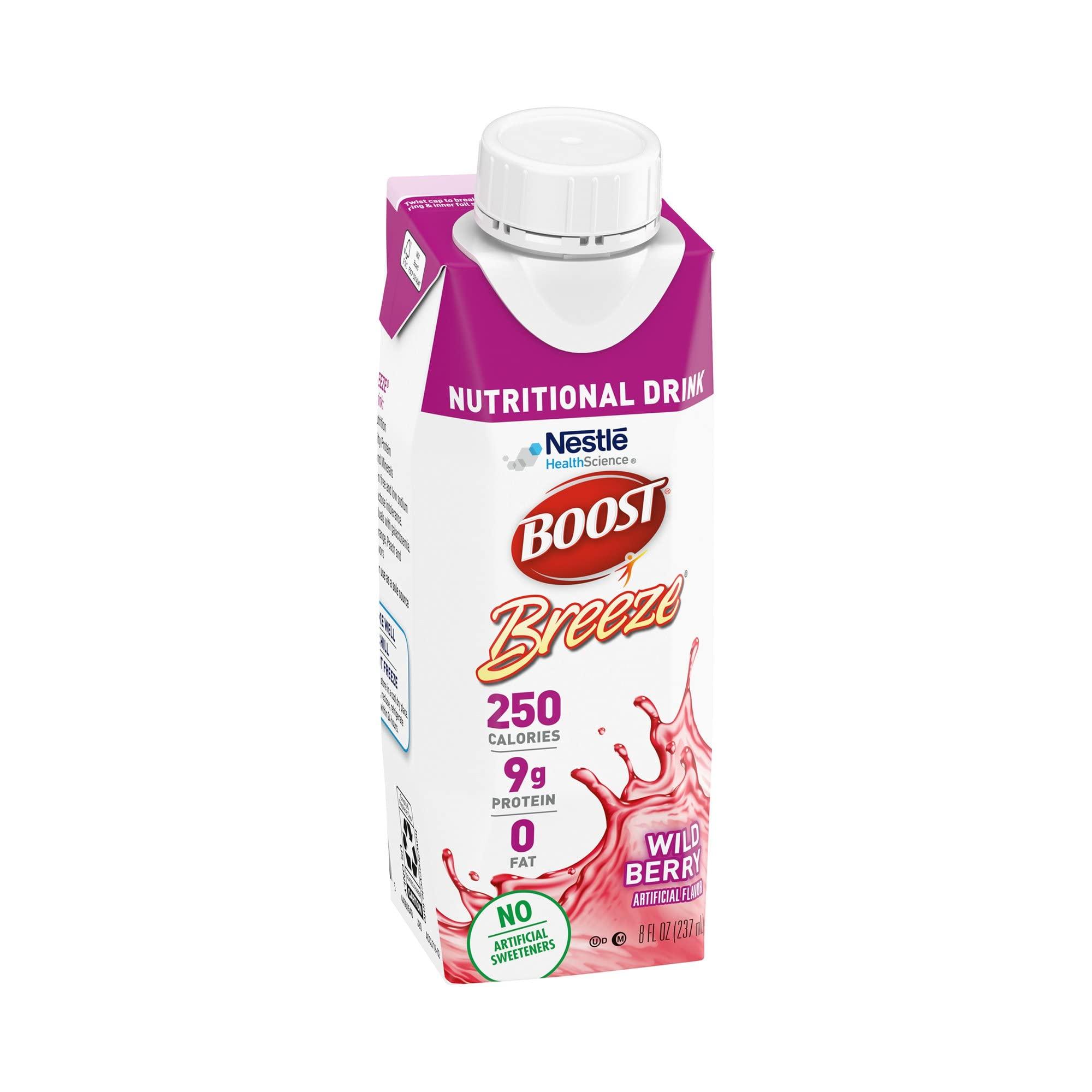 BOOST BOOST Breeze Clear Nutritional Drink, 9g Protein, 250 Nutrient-Rich Calories, Wild Berry, 8 fl oz (Pack of 24) & Very High Calorie Vanilla Nutritional Drink 22g Protein, 530 Nutrient Rich Calories