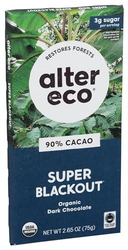Alter Eco Alter Eco | Super Blackout Bar | 90% Pure Dark Cocoa, Fair Trade, Organic, Non-GMO, Gluten Free Dark Chocolate Bar, Single Bar (2.65 oz)