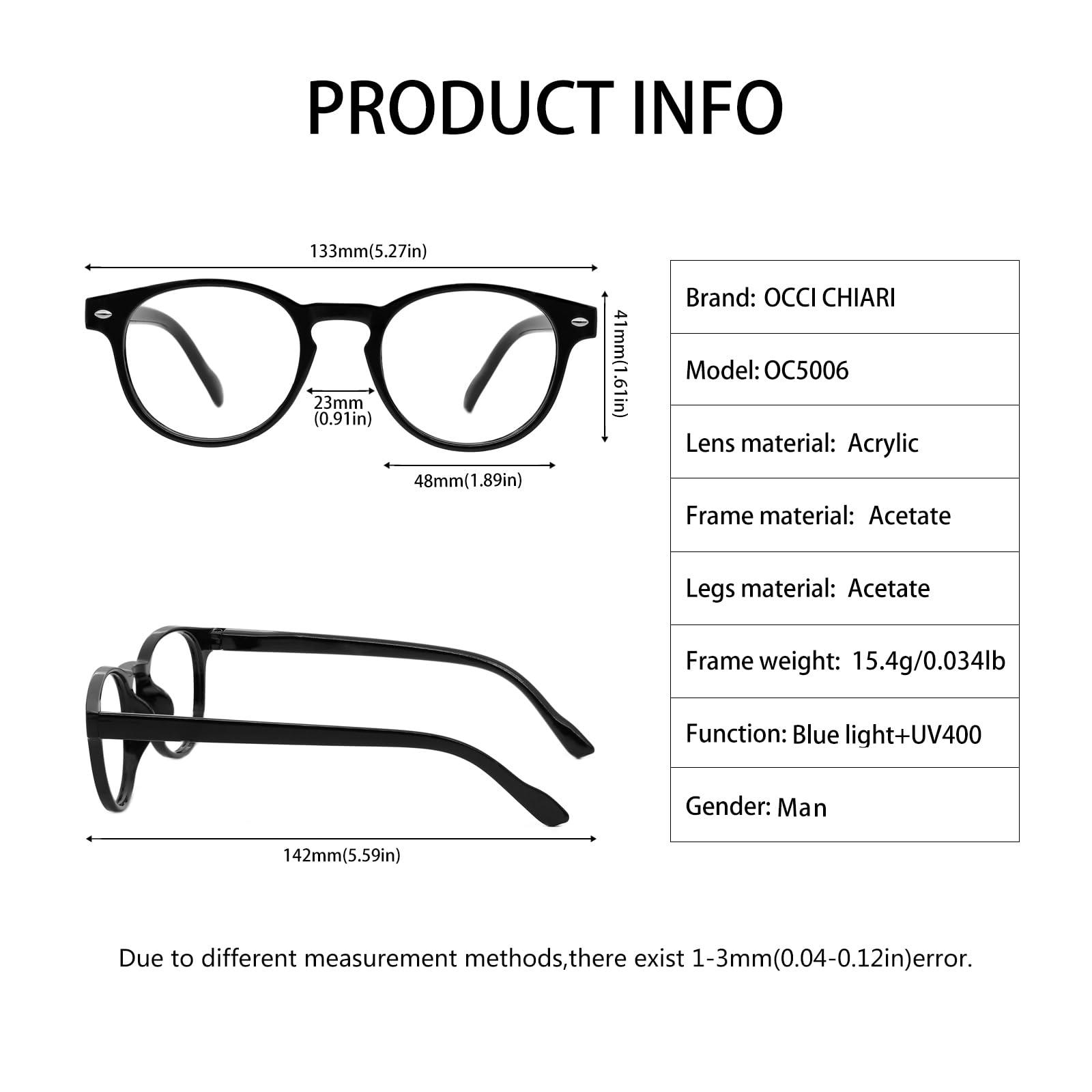 OCCI CHIARI OCCI CHIARI Stylish Round Reading glasses Men 4.0x Lightweight Comfort Readers for Small face(1.0 1.25 1.5 1.75 2.0 2.25 2.5 2.75 3.0 3.5 4.0 5.0 6.0)