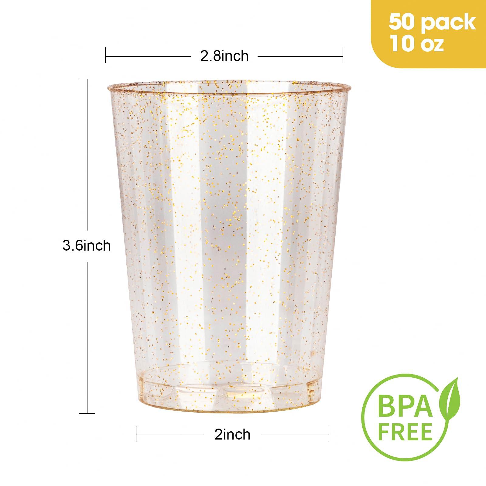 Goodluck Goodluck 10 oz 50 PCS Gold Glitter Plastic Cups, Disposable Glitter Cups, Elegant Plastic Cocktail Glasses, Fancy Party Cups for Wedding, Birthday, Holiday