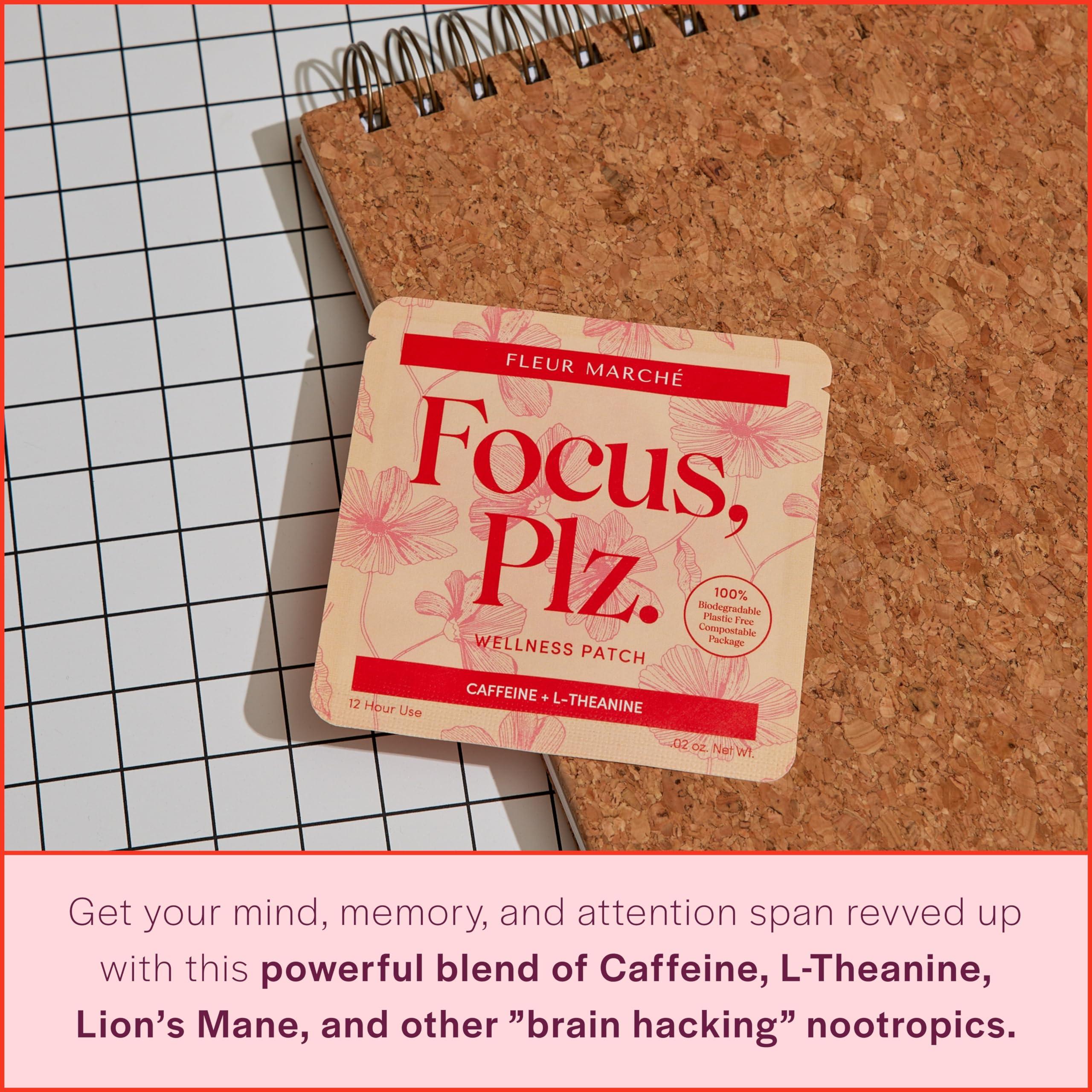 Fleur March Fleur Marche Focus, Plz. Botanical Patch - Brain Boosting Focus Patch with Caffeine, Lion\'s Mane and Other Powerful Nootropics - Highly Bioavailable Wellness - 7 Patches
