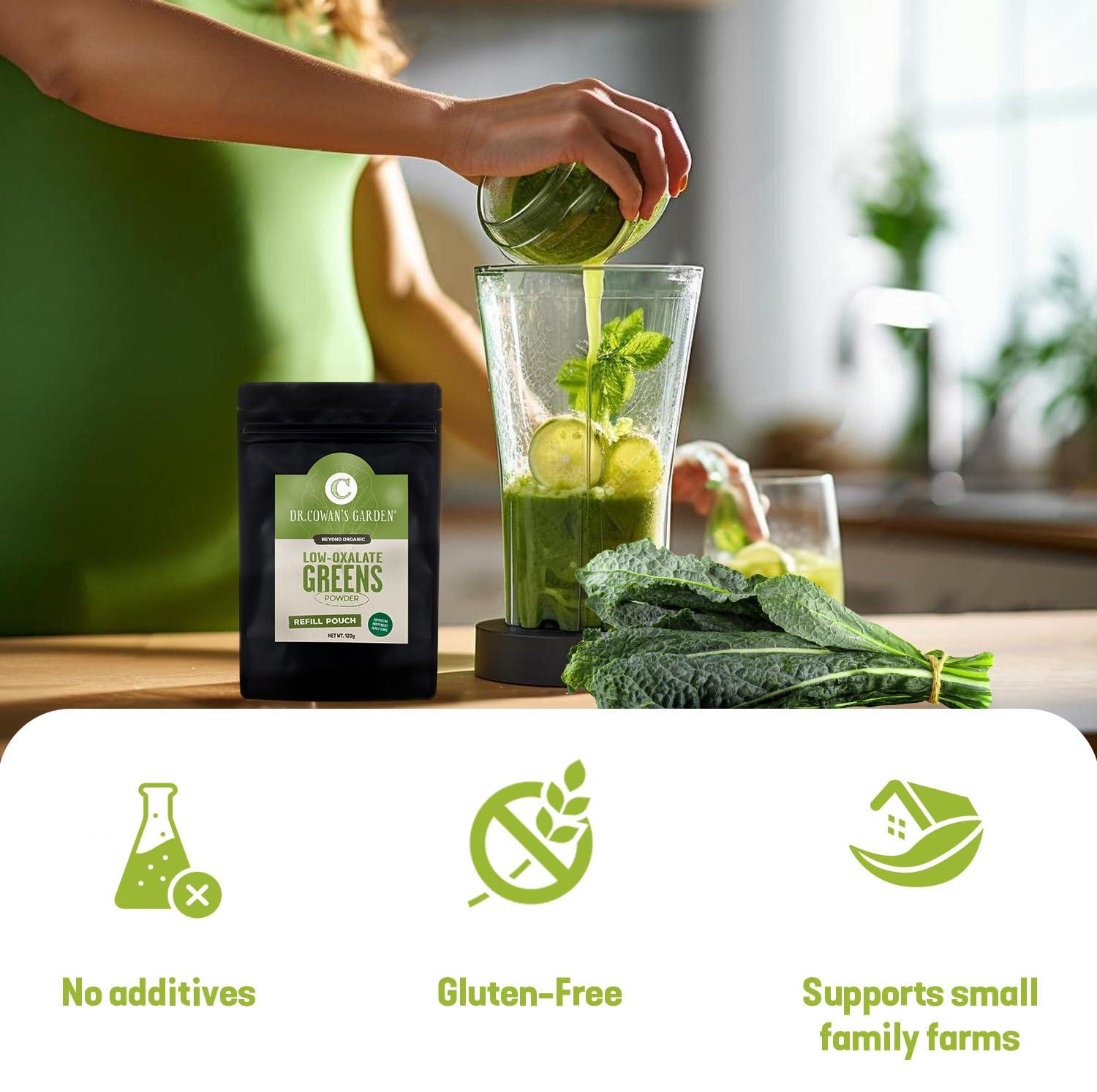 Dr. Cowan's Garden Dr. Cowan\'s Garden Low-Oxalate Greens Veggie Powder Refill Pouch - Beyond Organic Superfood Greens Vegetable Powder for Drinks and Food - Lacinato Kale, Mustard Leaves, and Collard Greens