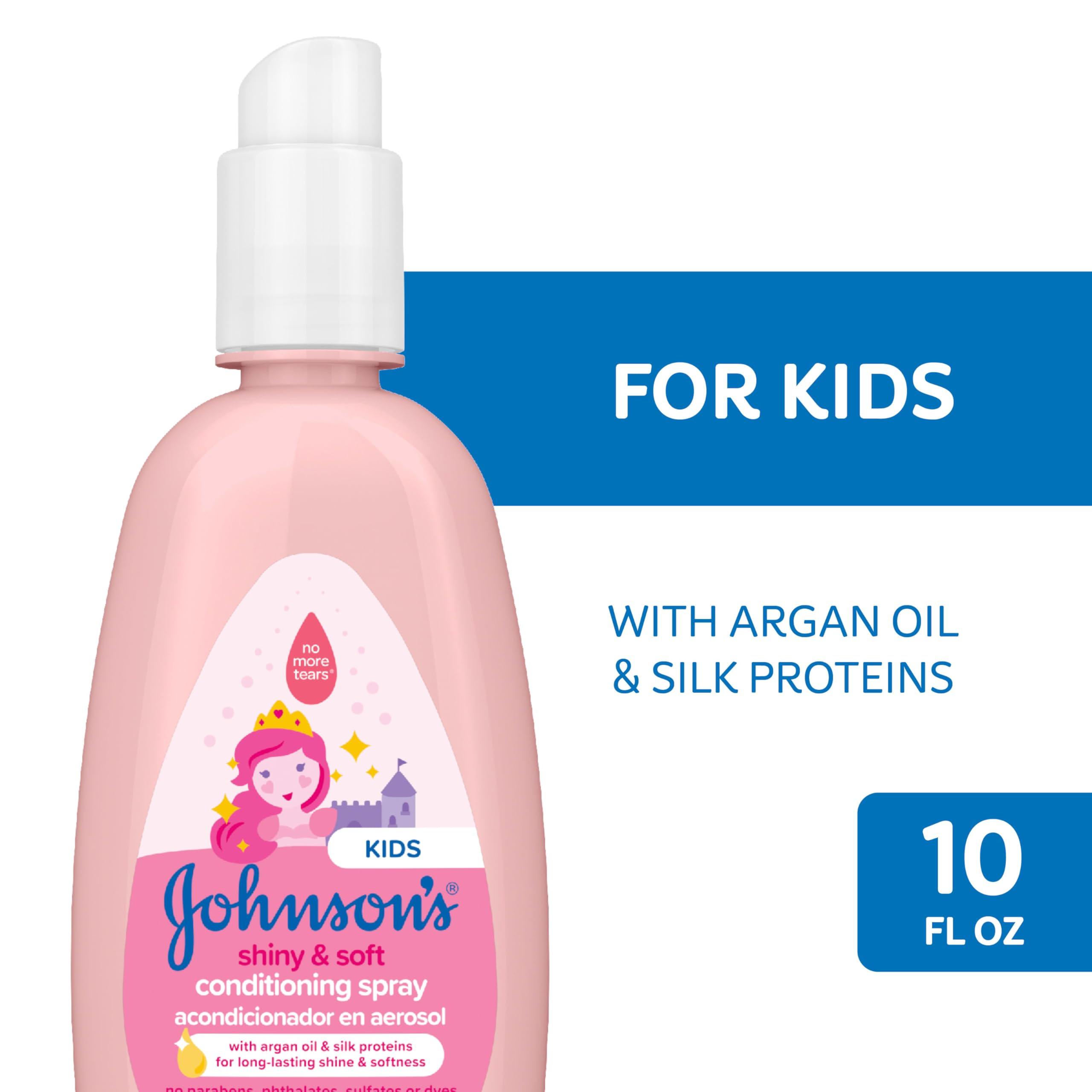 Johnson's Baby Johnson\'s Kids Shiny & Soft Hair Conditioning Spray with Argan Oil & Silk Proteins, Tear-Free Conditioning Spray for Shine & Softness, Gentle for Toddler Haircare, 10 fl. oz