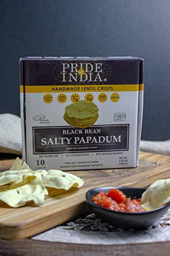 Pride Of India Pride Of India - Salty Black Bean Namkeen Papadum Lentil Crisp - 10 count (3.53oz - 100gm) - Lentil Chips, Gluten-Free Crackers, Healthy Snacks, Indian Snacks, Lentil Crackers