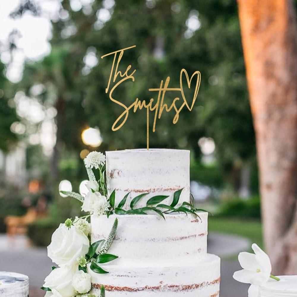Evamall Personalized Wedding Cake Topper, Wedding Cake Topper With A Heart And A Date, Mr And Mrs Cake Topper, Gold Vintage Cake Toppers, Rustic Wedding Cake Toppers, Monogram Toppers