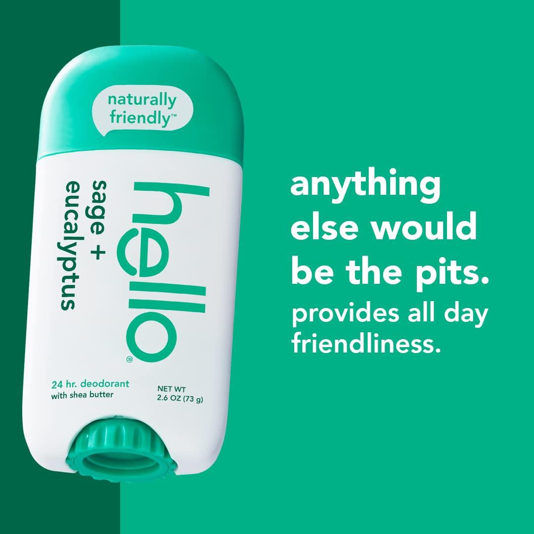 hello Hello Naturally Whitening Fluoride Toothpaste, Natural Peppermint Flavor and Tea Tree Oil & White Sage + Eucalyptus Deodorant with Shea Butter for Women + Men, Aluminum Free