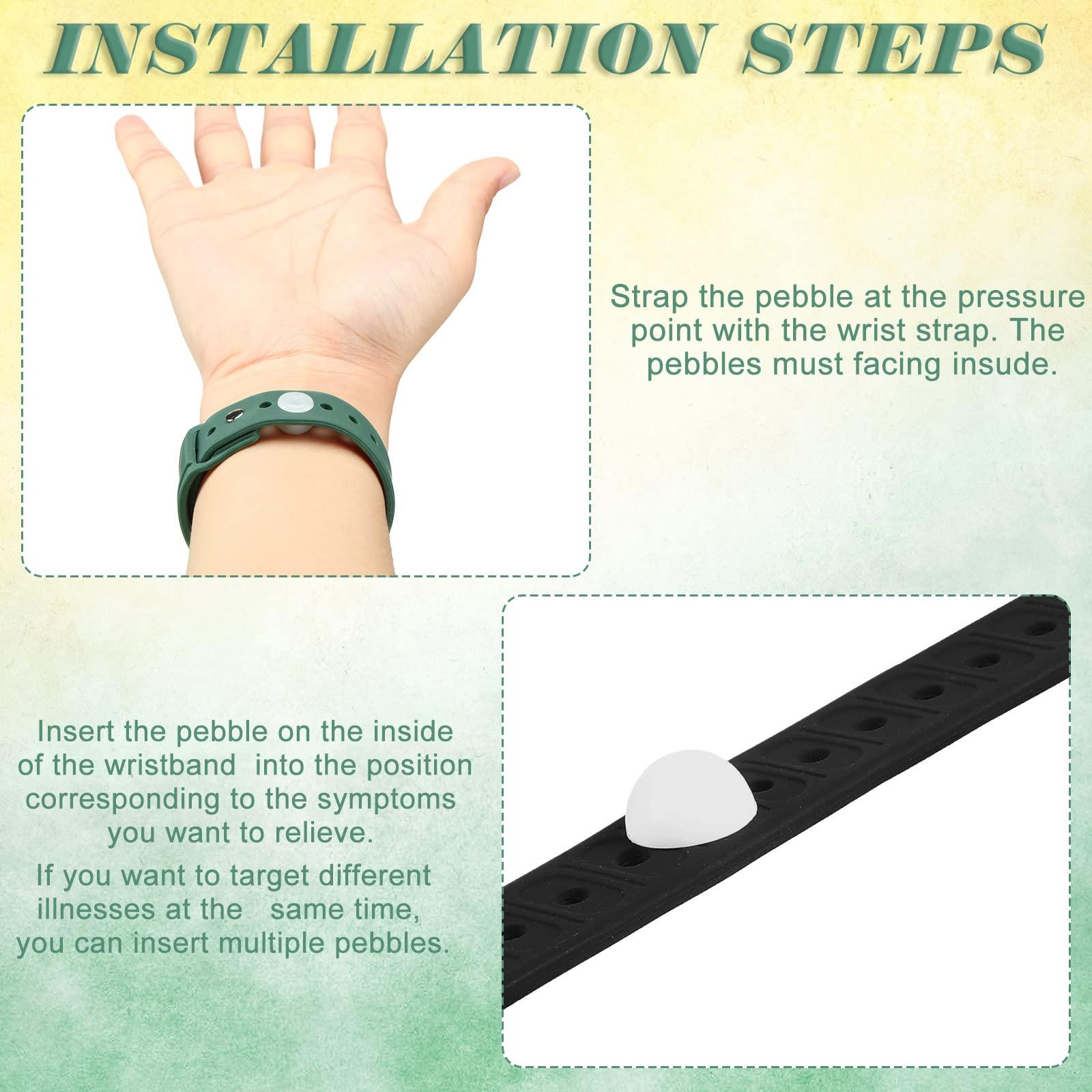 BBTO 4 Pcs Motion Sickness Bracelets Bands Sickness Adult Adjustable Acupressure Wristband Headache Relief Anxiety Relief Waterproof Band for Seasickness Car (Black, Green)