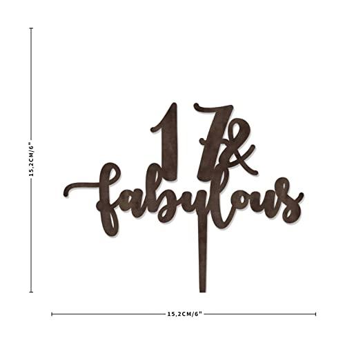 WengBeauty 17 & Fabulous Cake Toppers Brown Wood 17th Birthday Party Decorations Happy Birthday Cake Topper Customized Age Birthday Cake Decoration Birthday Cake for Birthday Party Decoration Ideas