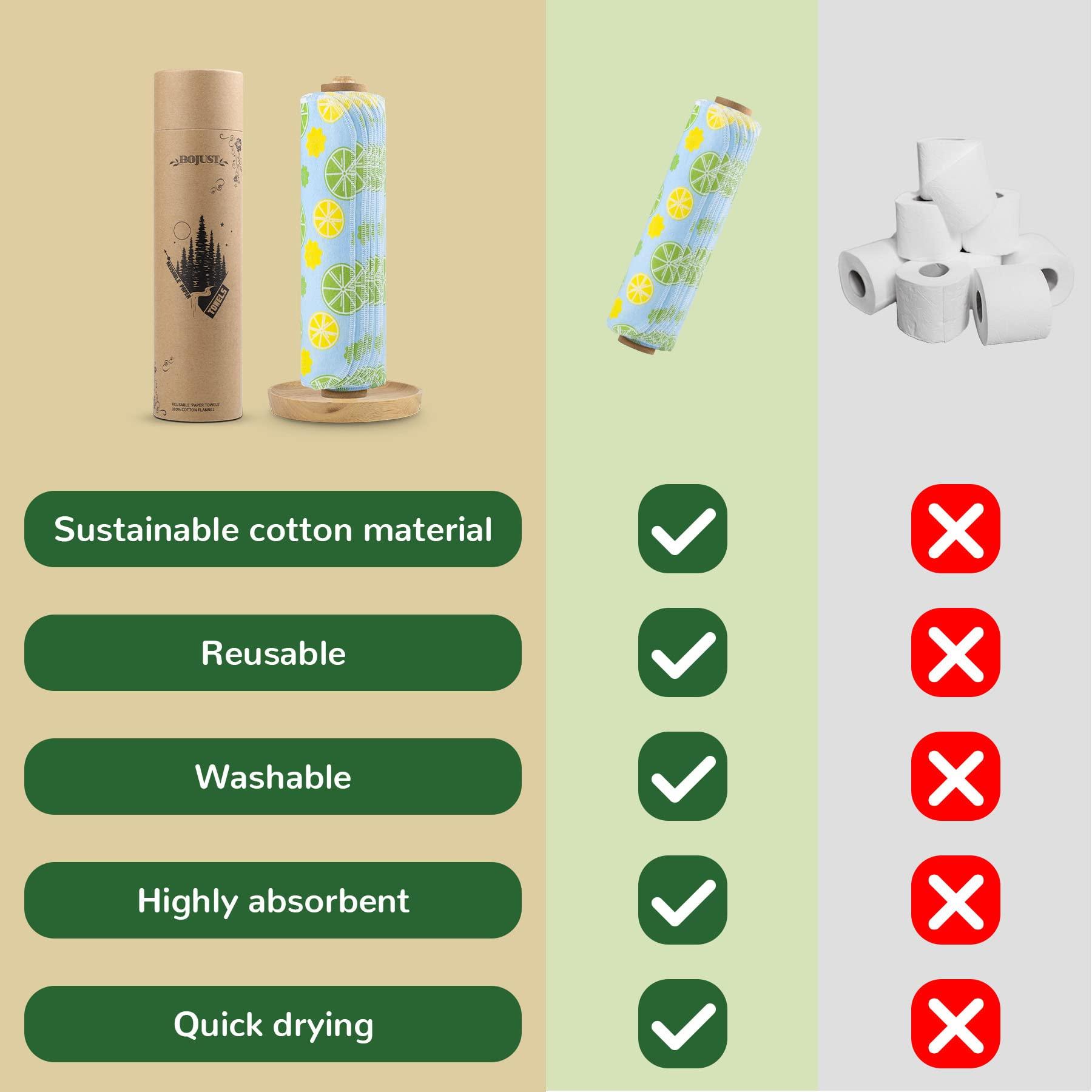 BOJUST BOJUST Reusable Paper Towels Washable Roll-12 Pieces Eco Cotton Paperless Paper Towels | Napkins Cloth Paper Towels for Kitchen | Zero Waste Products Alternative Paper Towel(Light Lemon, 12 Towels)