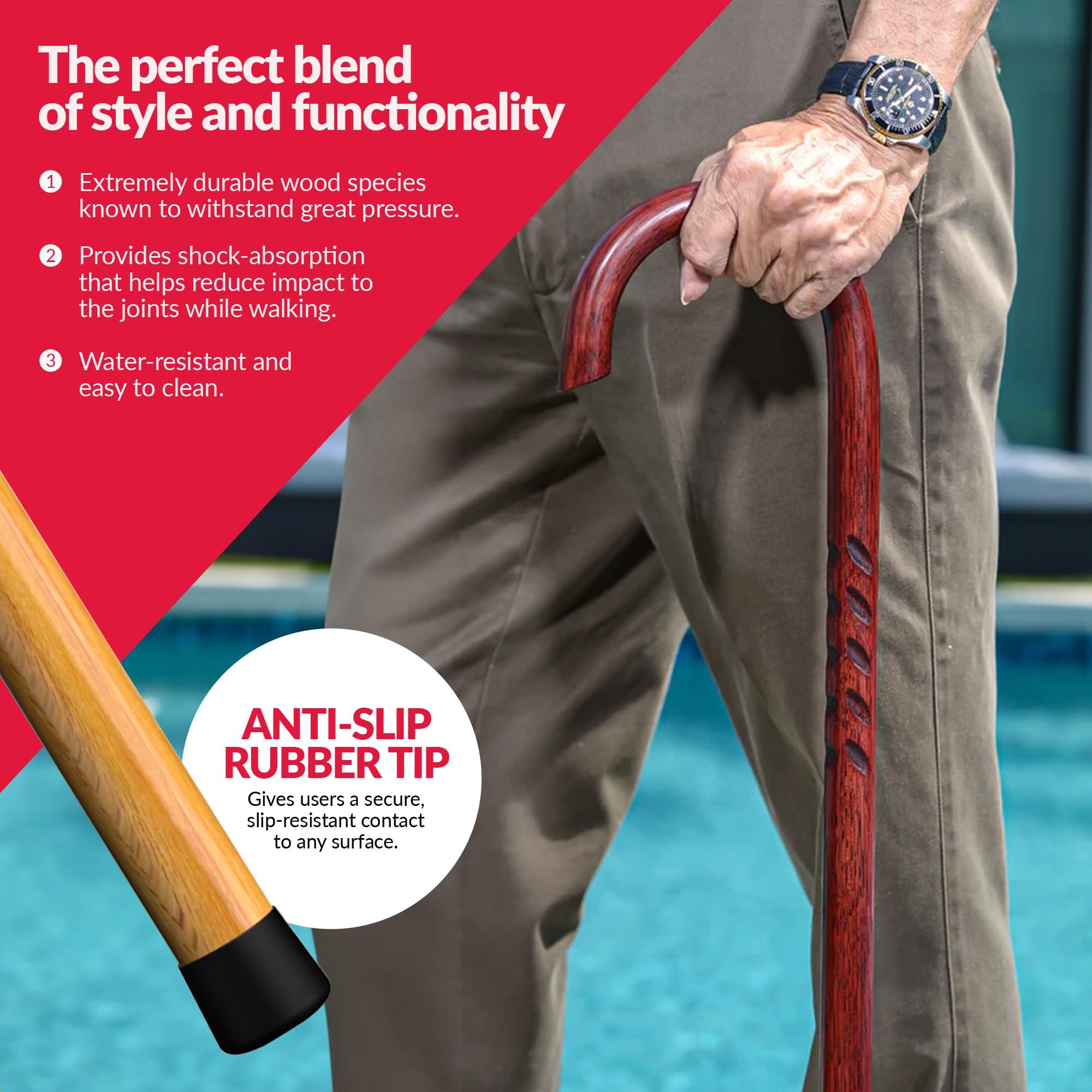 Cane Masters Cane Masters Handmade Wooden Walking Canes for Men and Women | Highly Durable American Hickory Wood Walking Cane | Ergonomic Handle and Body Grip, Anti-Slip Rubber Tip Wood Cane for Seniors