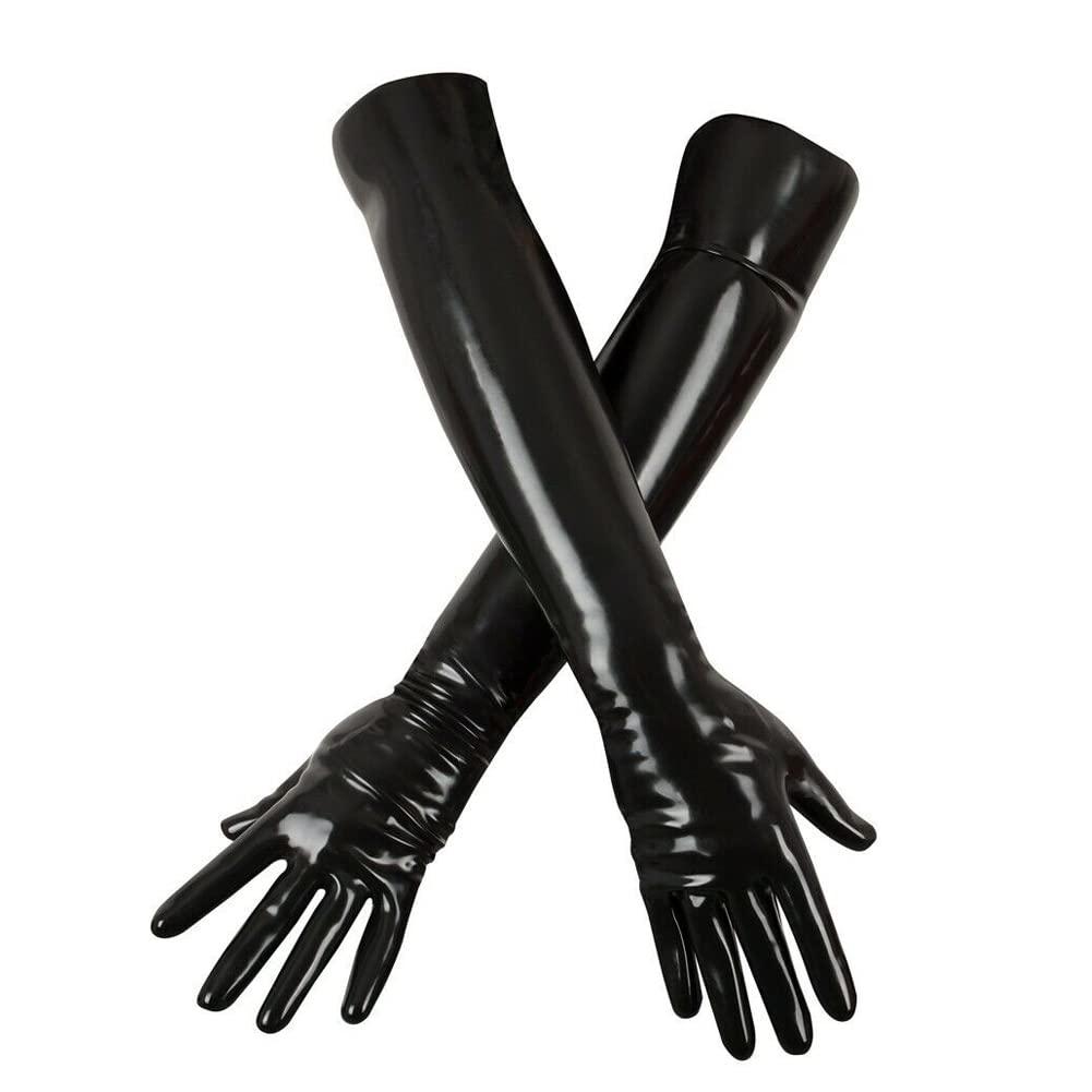Yilen Latex Long Gloves For Women Black Latex Rubber Arm Mens Mittens Natural Latex Gloves (S, Black)