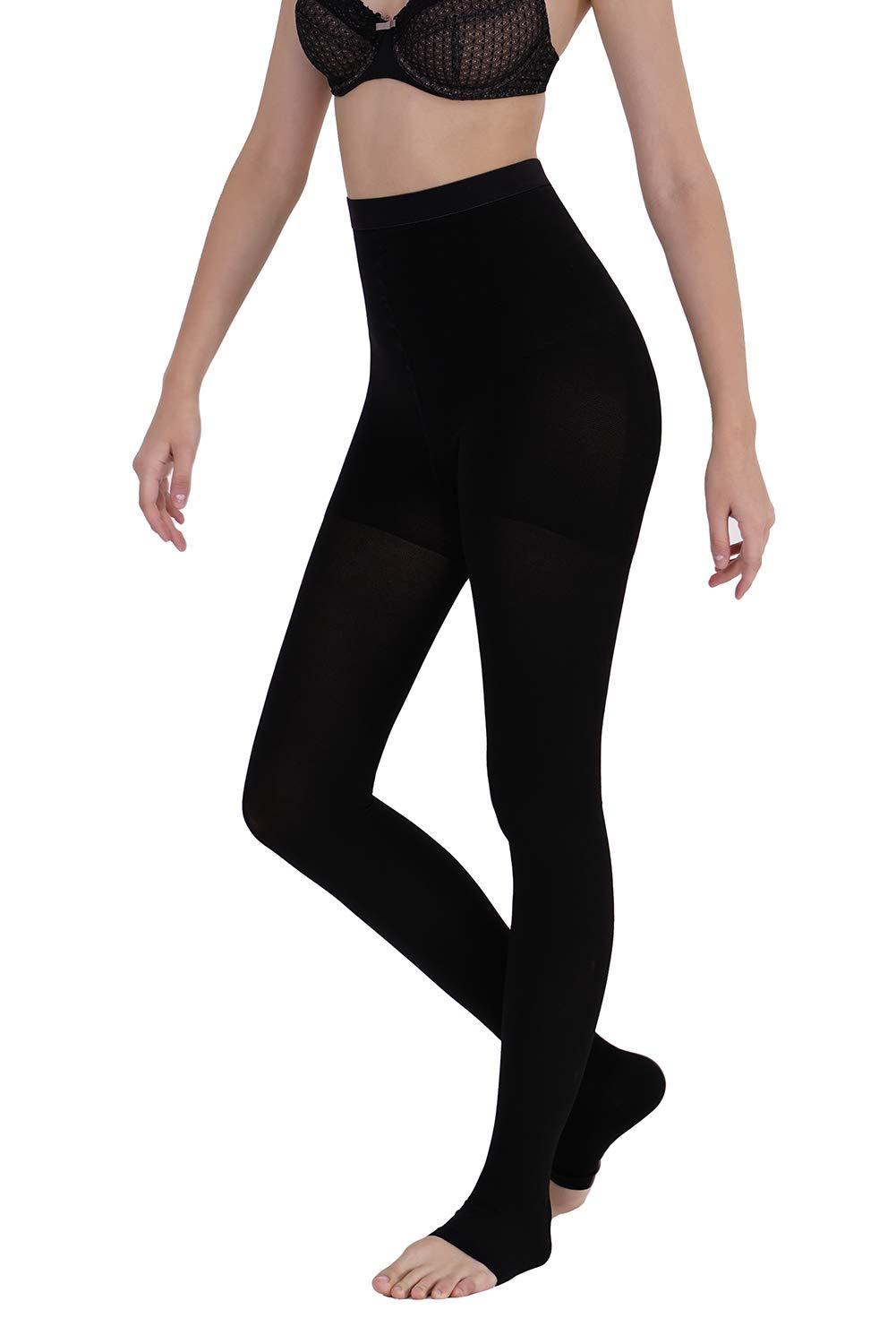 AMZAM AMZAM Medical Compression Pantyhose for Women Men, 20-30 mmHg Graduated Compression Tights, Opaque Toeless Compression Stockings Waist High Support Tights for Edema, Varicose Veins, DVT,Black XXL