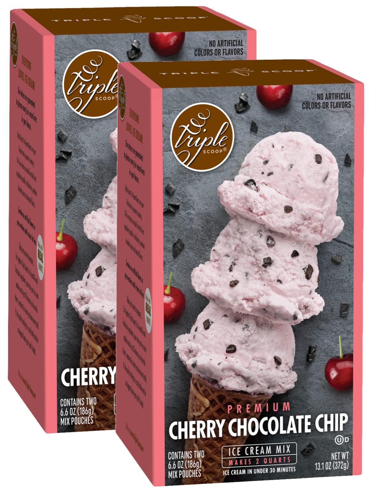 Triple Scoop Triple Scoop Ice Cream Mix, Starter for use with Home Ice Cream Maker, Non-Gmo, No Artificial Colors or Flavors, Ready in Under 30 Mins (1, Cherry Chocolate Chip)