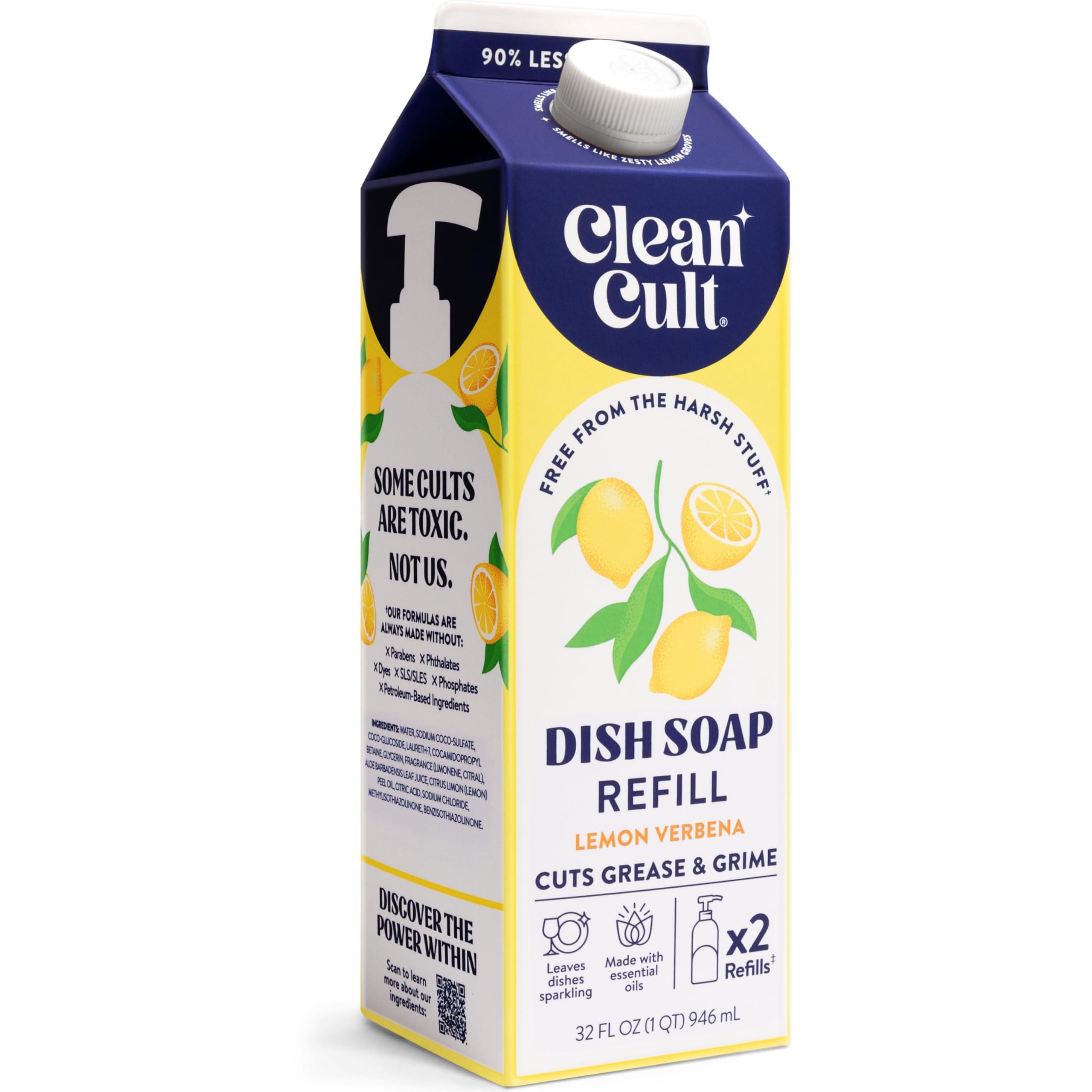 Cleancult Cleancult Dish Soap Liquid Refill (32oz, 1 Pack) - Plant Based Cleaning Power - Dish Soap that Cuts Grease & Grime - Free of Harsh Chemicals - Uses 90% Less Plastic - Lemon Verbena