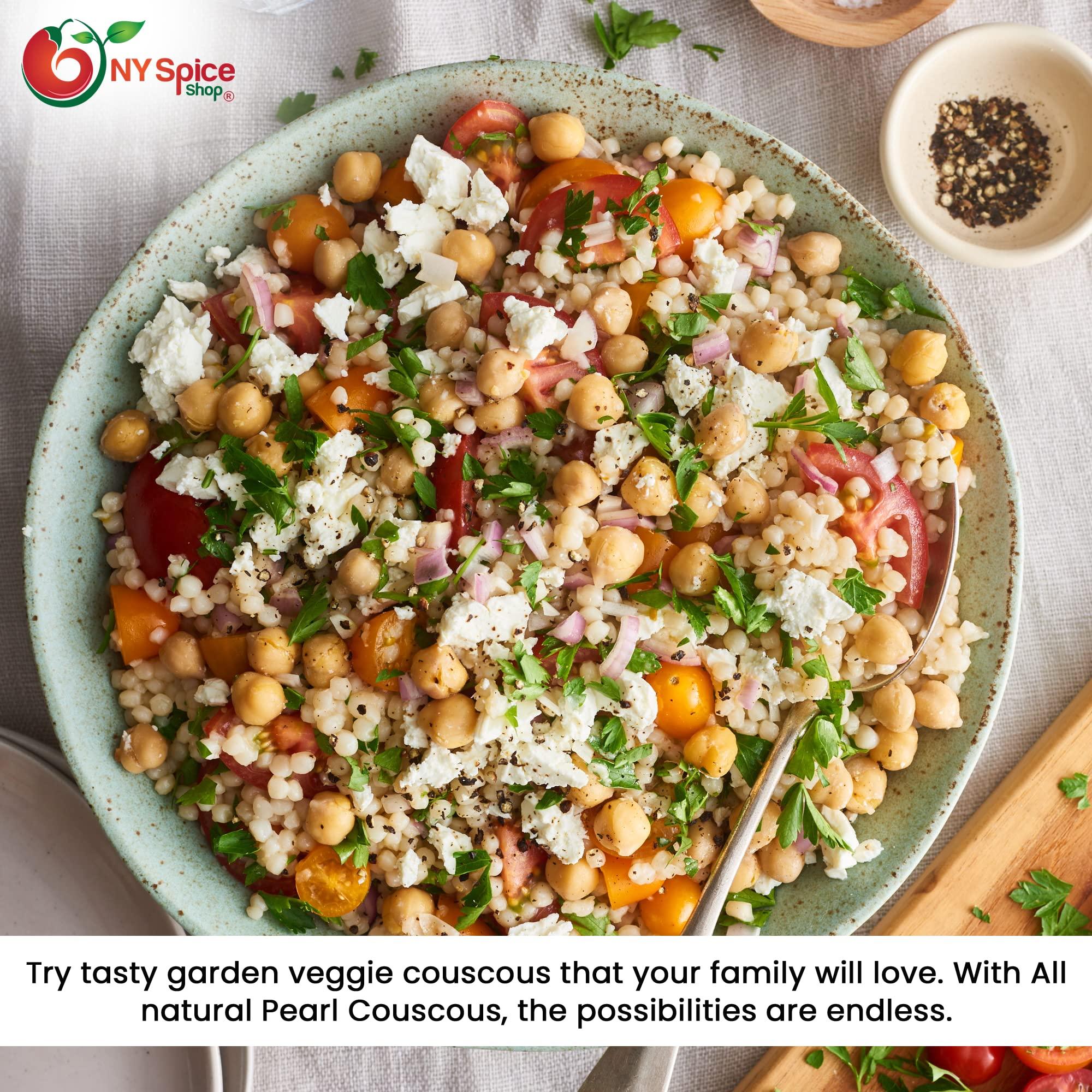 NY Spice Shop NY SPICE SHOP Pearl Couscous - Israeli Couscous - Cous Cous - Couscous Pearls - Pearled Couscous - Whole Wheat Orzo - Whole Wheat Couscous - Fregola Pasta - Israeli Pearl Couscous – 1 Pound