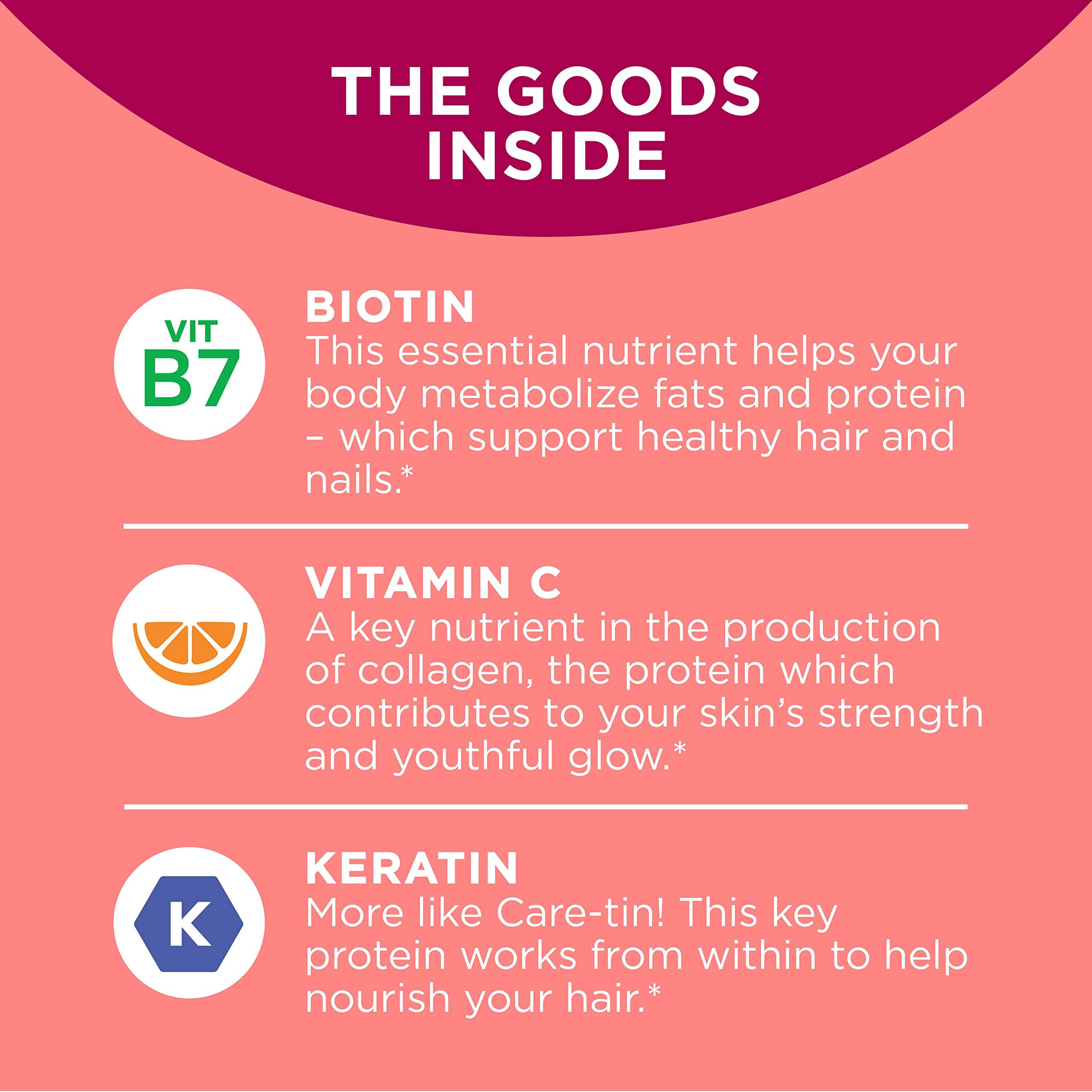 OLLY OLLY Undeniable Beauty Gummy, for Hair, Skin, Nails, Biotin, Vitamin C, Keratin, Chewable Supplement, Grapefruit, 30 Day Supply - 120 Count