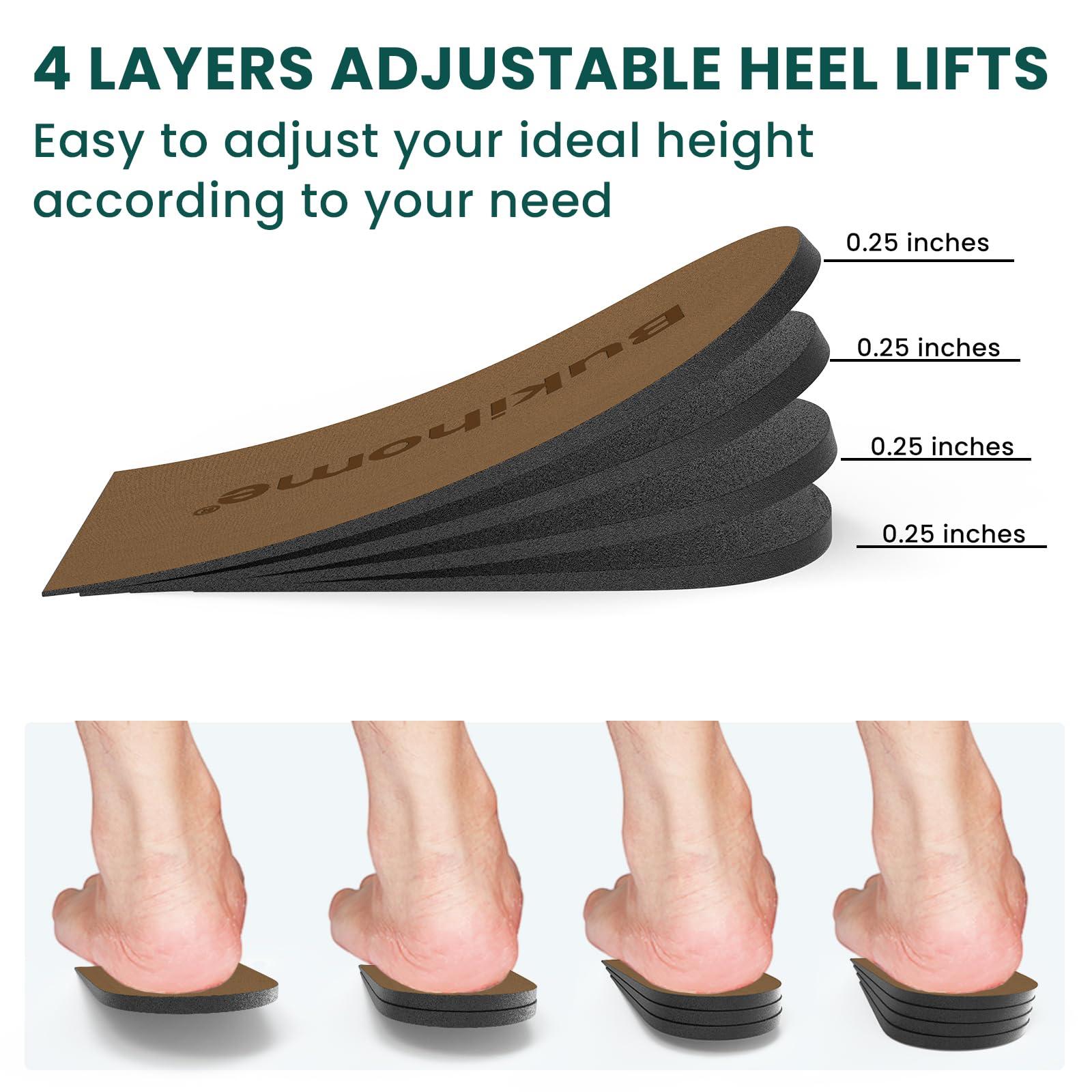 Bukihome Adjustable Heel Lift Inserts for Shoes - Bukihome Orthopedic Shoe Lift for Uneven Legs 4 Layers Height Increase Insole for Heel Pain,Heel Spur,Achilles Tendonitis,Large