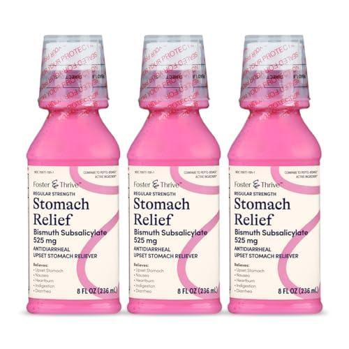 Foster & Thrive Foster & Thrive Stomach Relief Liquid for Nausea, Heartburn, Indigestion, Upset Stomach, Diarrhea - Fast Relief for 5 Symptoms, Antidiarrheal, Bismuth Subsalicylate 525 mg, Original, 8 oz (Pack of 3)