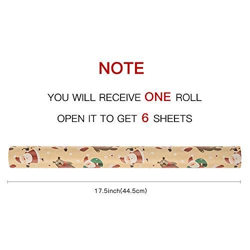 RUSPEPA RUSPEPA Christmas Kraft Wrapping Paper Santa Claus Xmas Theme Elements Great for Christmas, Birthdays, Holiday, Baby Shower - 6 Sheets Packed as 1 roll - 17.5 x 30 inches per Sheet