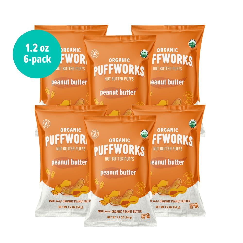 Puffworks Puffworks Original Organic Peanut Butter Puffs, 1.2 Ounce (Pack of 6), Plant-Based Protein Snack, Gluten- and Rice-Free, Vegan, Kosher