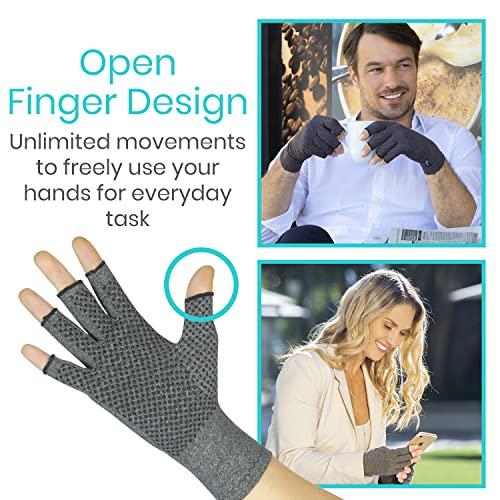 Vive Vive Arthritis Gloves with Grips - Men & Women Textured Fingerless Compression - Open Finger Hand Gloves for Rheumatoid and Osteoarthritis - Arthritic Joint Pain Relief for Computer Typing (Medium)