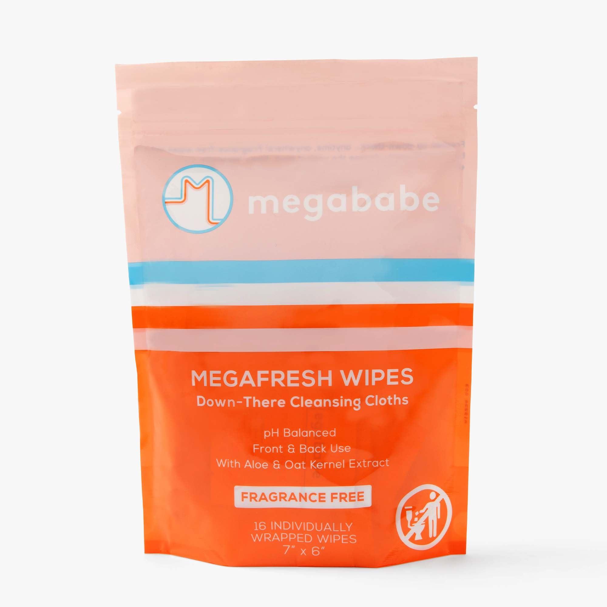 Megababe Megababe Megafresh Wipes | Unscented Cleansing Wipes for the Intimate Area | pH Balanced, Front & Back Use | 16 Individually Wrapped Wipes (Pack of 1)