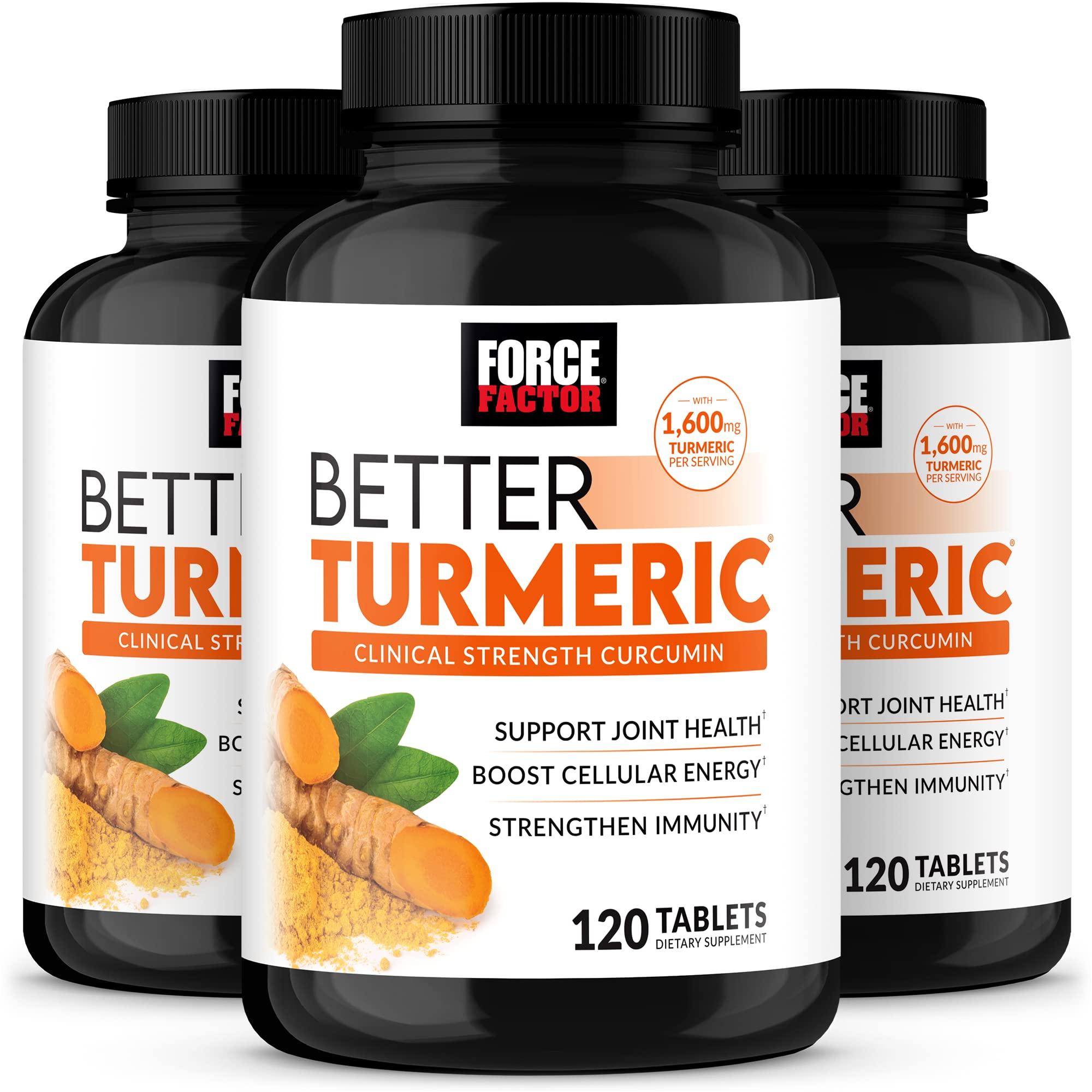 Force Factor FORCE FACTOR Better Turmeric 3-Pack Joint Support Supplement Featuring HydroCurc Turmeric, Clinical Strength Joint Support, 360 Tablets, White Packaging