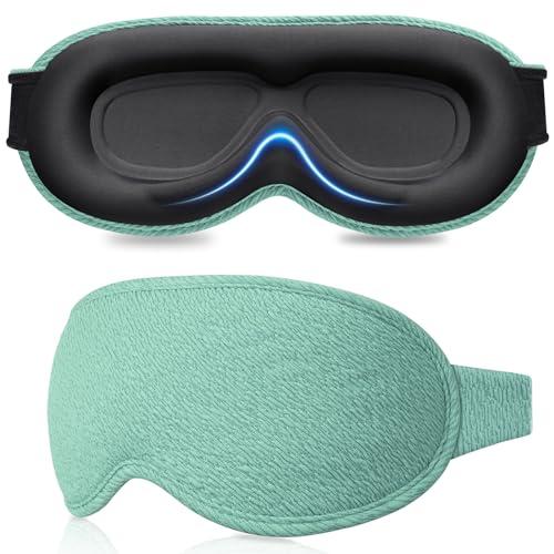 Gritin Gritin 100% Blackout Sleep Eye Mask for Women Men,Zero Eye Pressure Sleeping Mask-Ergonomic Design 3D Cutout Eye Movement and Eyelash Friendly Night Blindfold,Ultra Soft&Comfortable for Sleeping-Cyan
